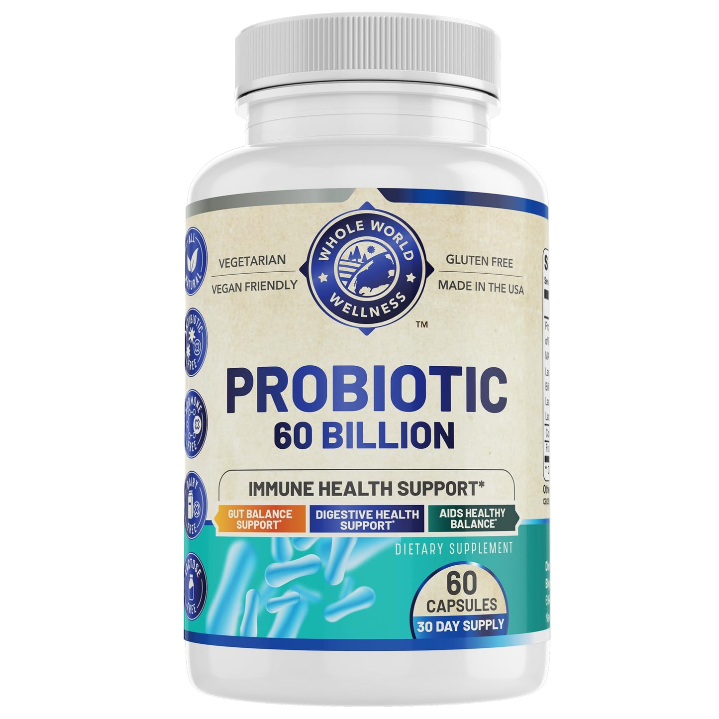 Whole World Wellness Probiotic 60 Billion CFU/g Capsule, 60 Capsules