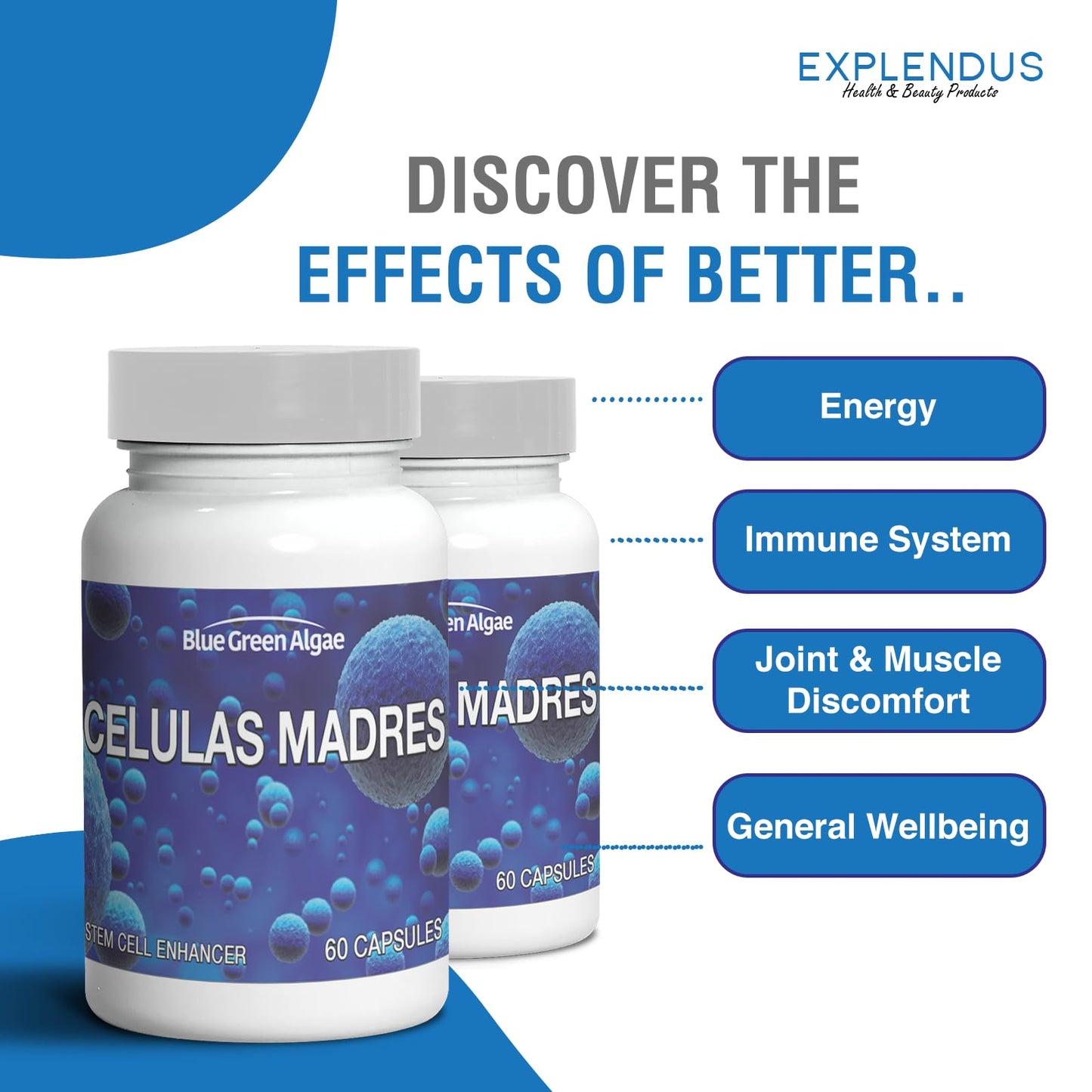 Generic Stem Cell - Celulas Madres Supplement for Anti-Aging & Longevity Non-GMO Gluten-Free Vegetarian Capsules 60 Count