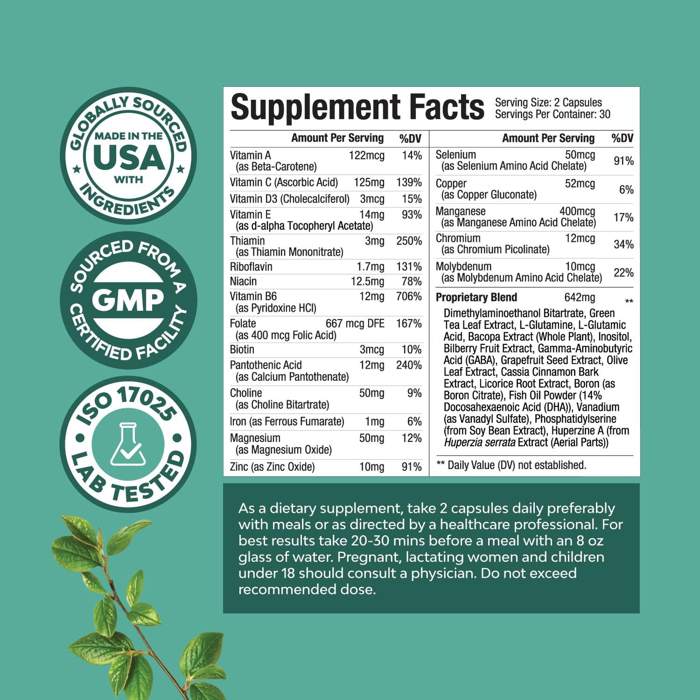 Natures Craft Advanced Brain Supplement for Memory and Focus Capsules 60 Count