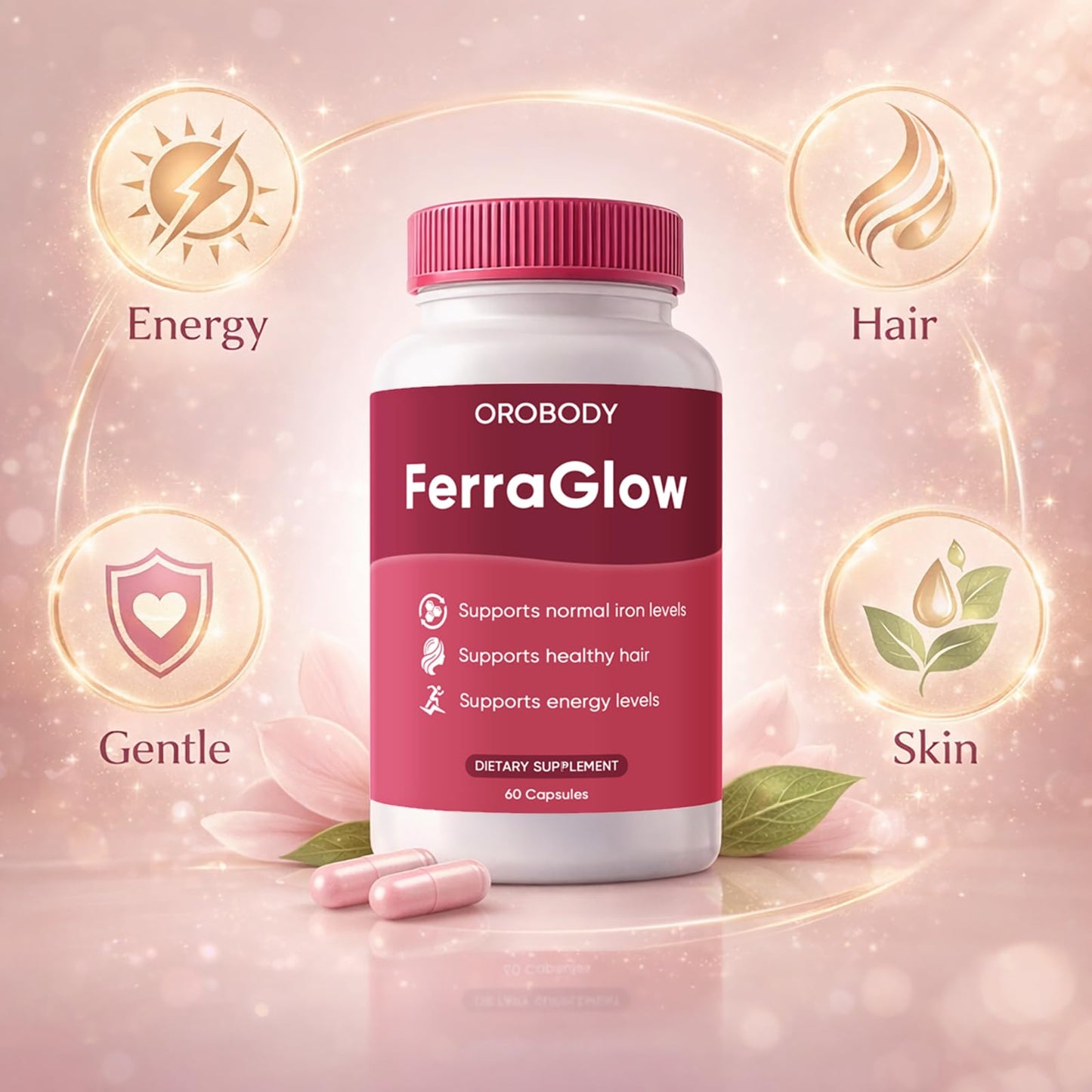 FERRAGLOW Daily Iron Gummy Supplement for Women with Iron Bisglycinate, Lactoferrin, Vitamin C & B12, Supports Energy and Hair & Skin Wellness, 60 Gummies
