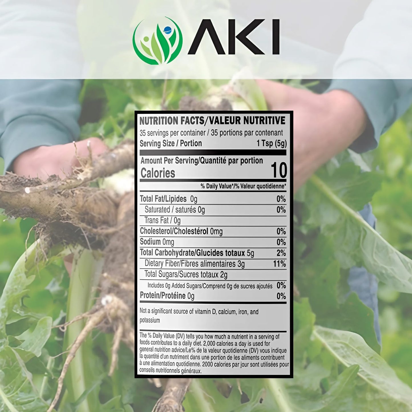 AKI ORGANIC Plant-Based Prebiotic Powder - FOS & Inulin Source & Gluten-Free, 6 oz