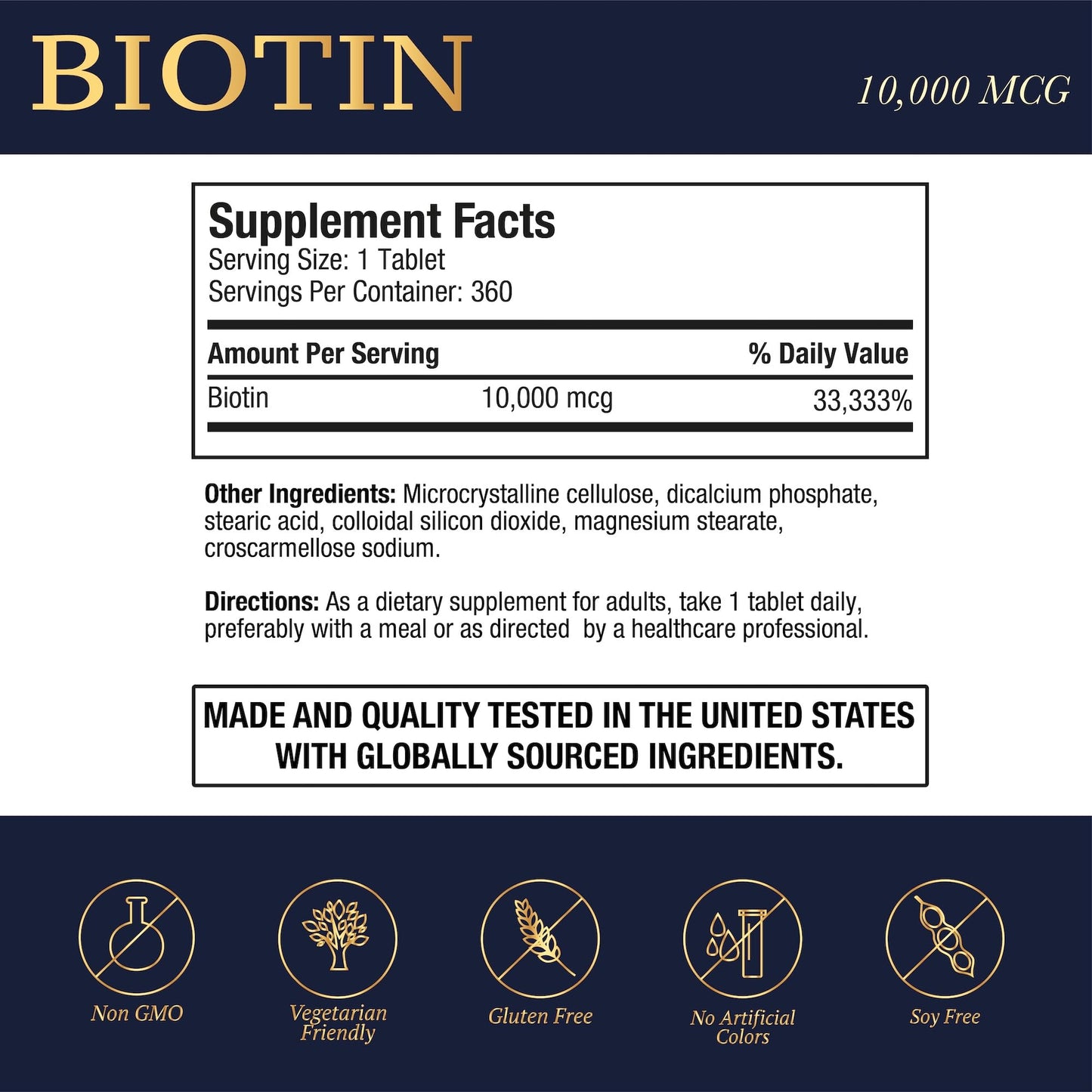 Puregen Labs Biotin 10,000 MCG Supports Healthy Hair, Skin & Nails - High Potency Beauty Support - Non-GMO, Gluten Free, 360 Tablets