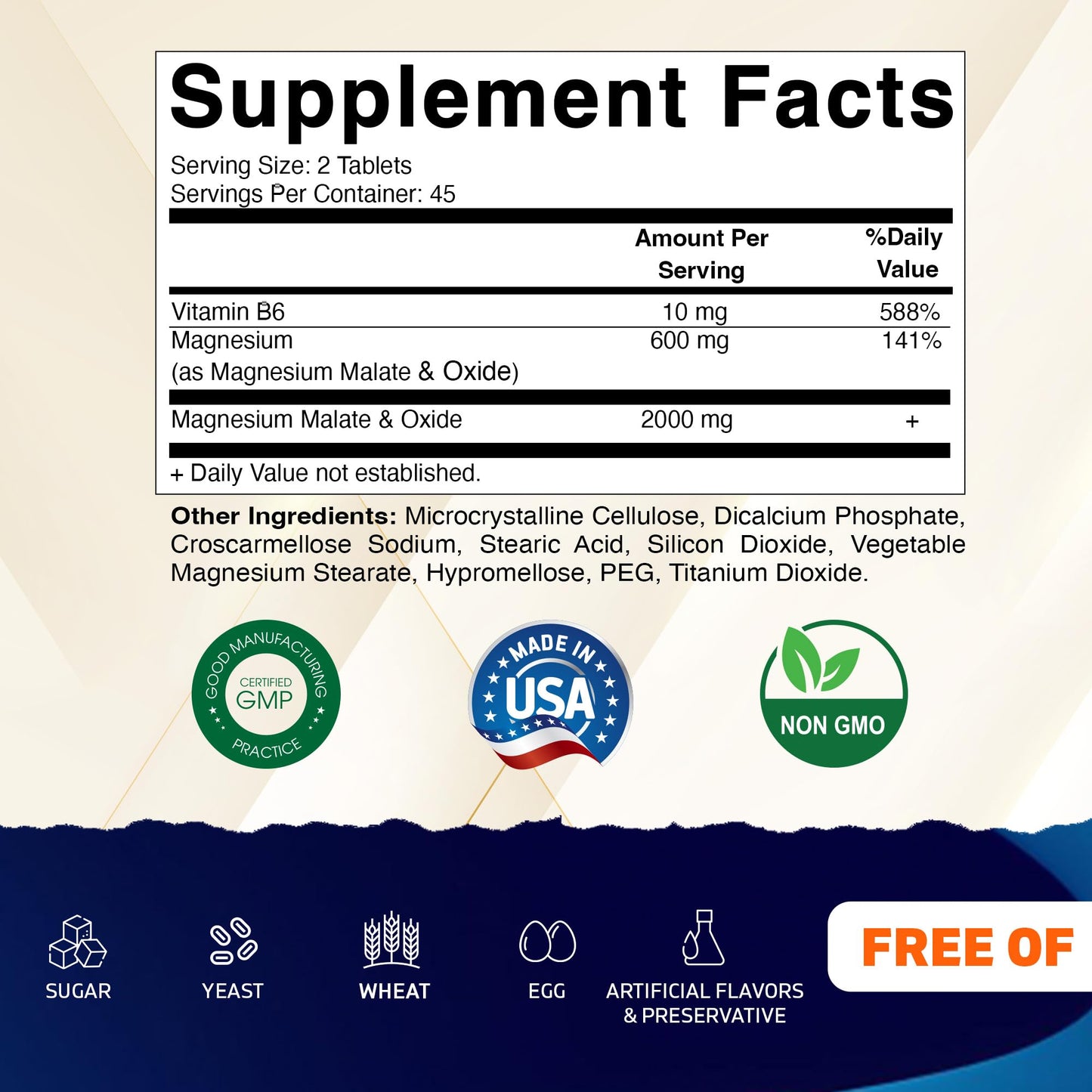 Vitamatic Magnesium Malate 2000mg per Serving Tablet, 90 Count