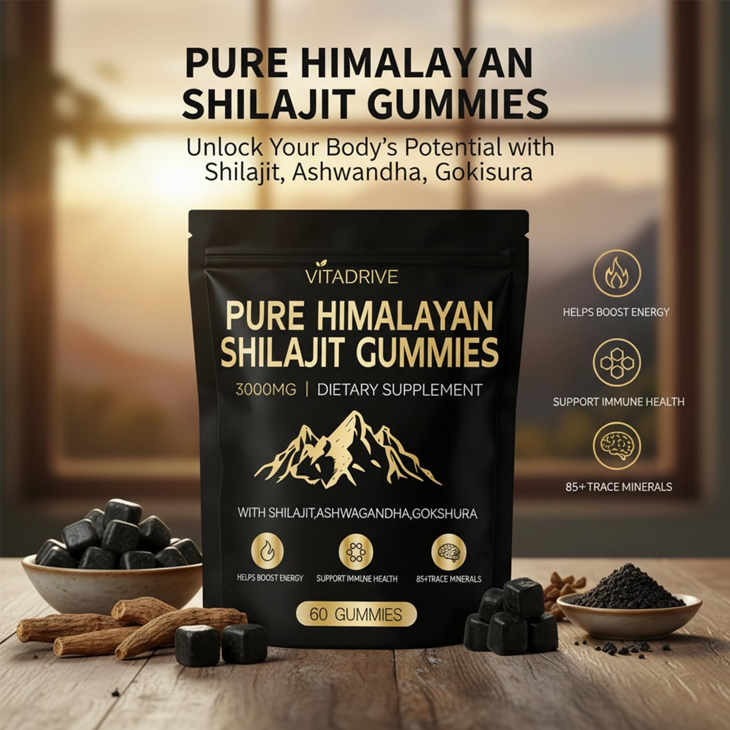 Vitadrive Himalayan Natural Shilajit Gummies 60 Count