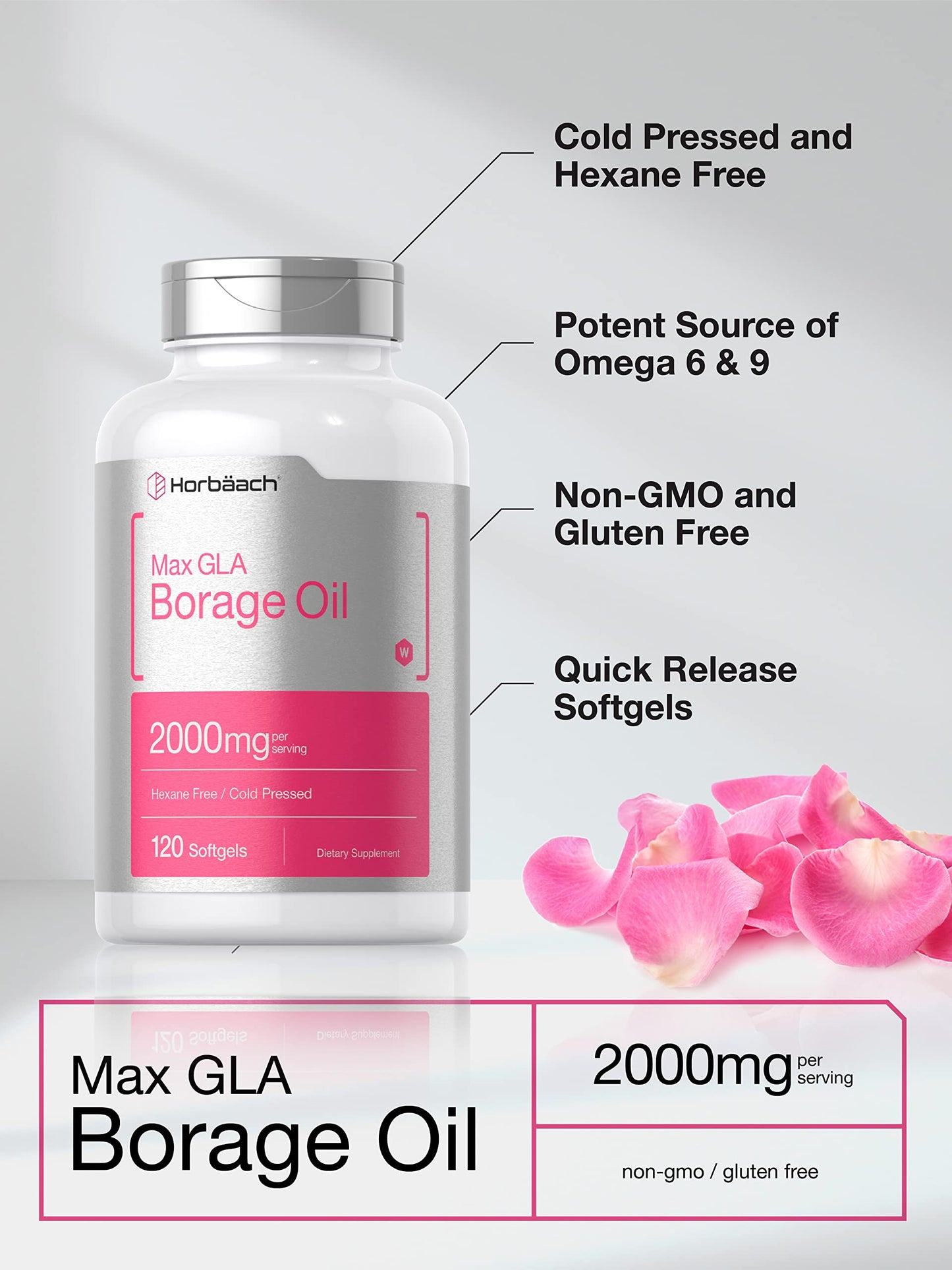 Horbäach Borage Oil Softgels 2000 mg, 120 Count