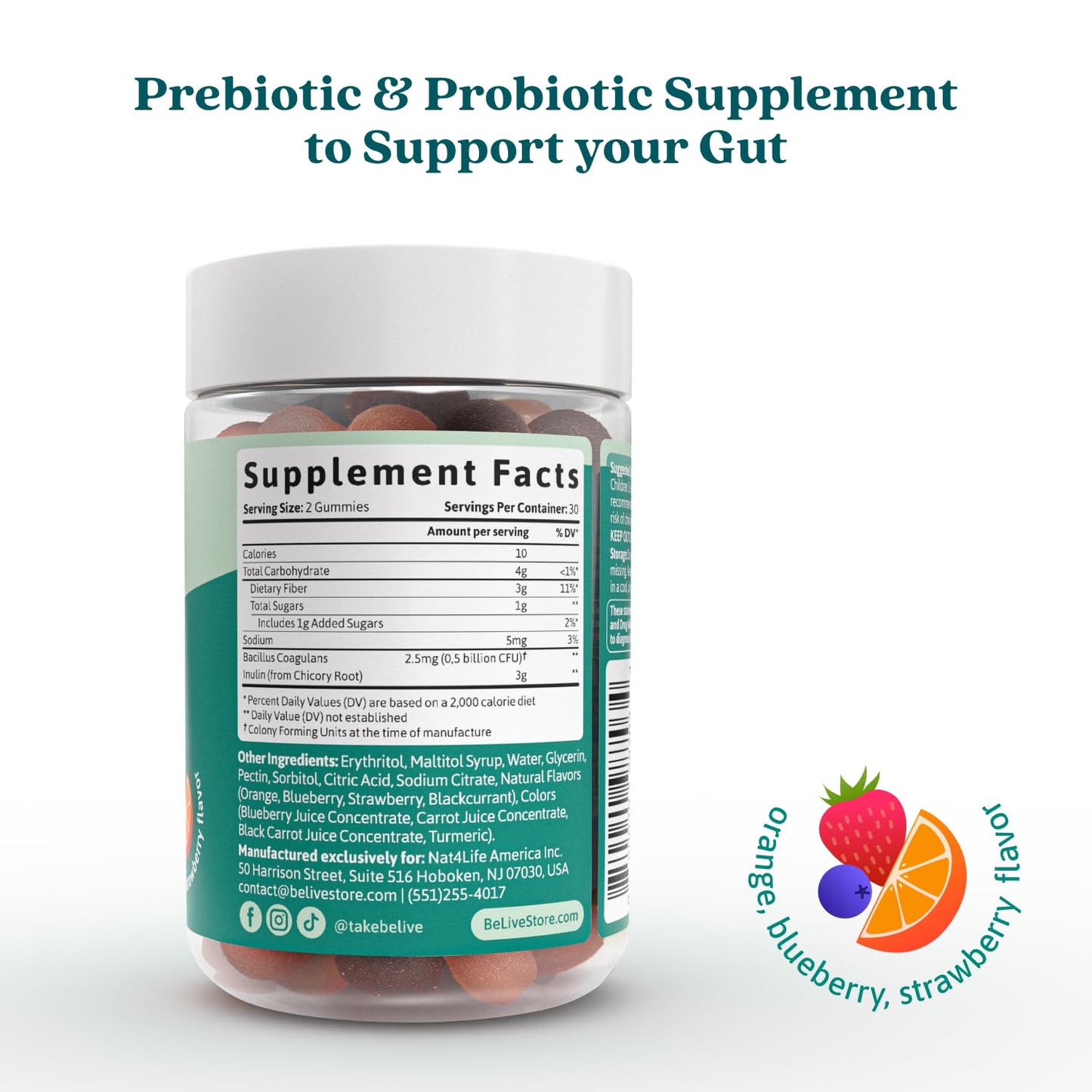 BeLive Synbiotics Probiotic & Prebiotic Fiber Gummies, 60 Count