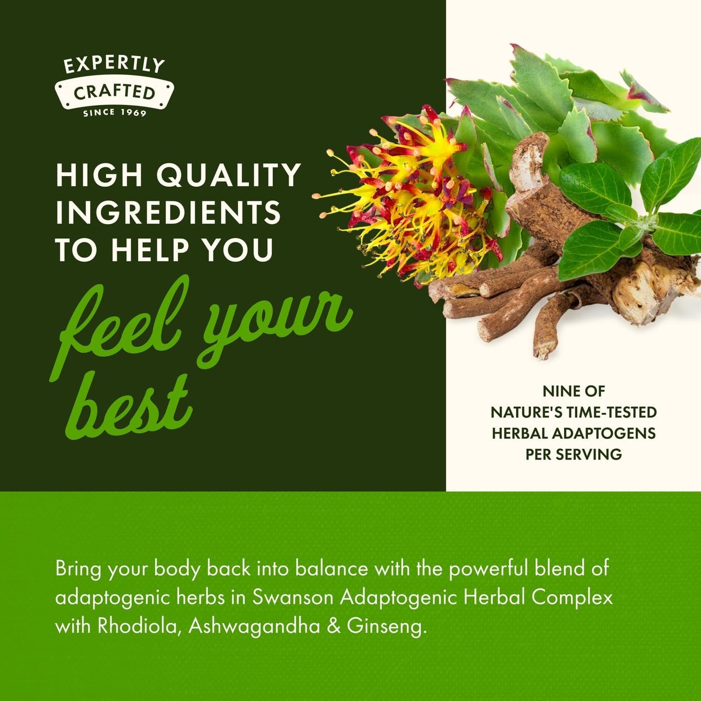Swanson Rhodiola Ashwagandha Ginseng Complex Vegan Capsules, 60 Capsules