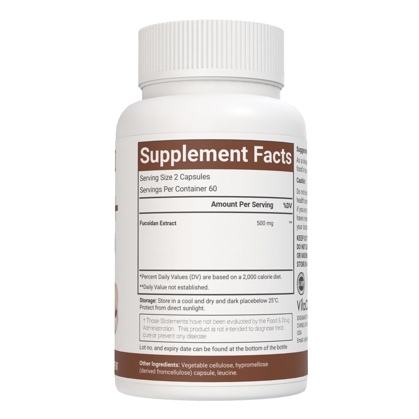VitaCosmoX Brown Seaweed Extract 500mg Fucoidan, Capsules, 120 Count