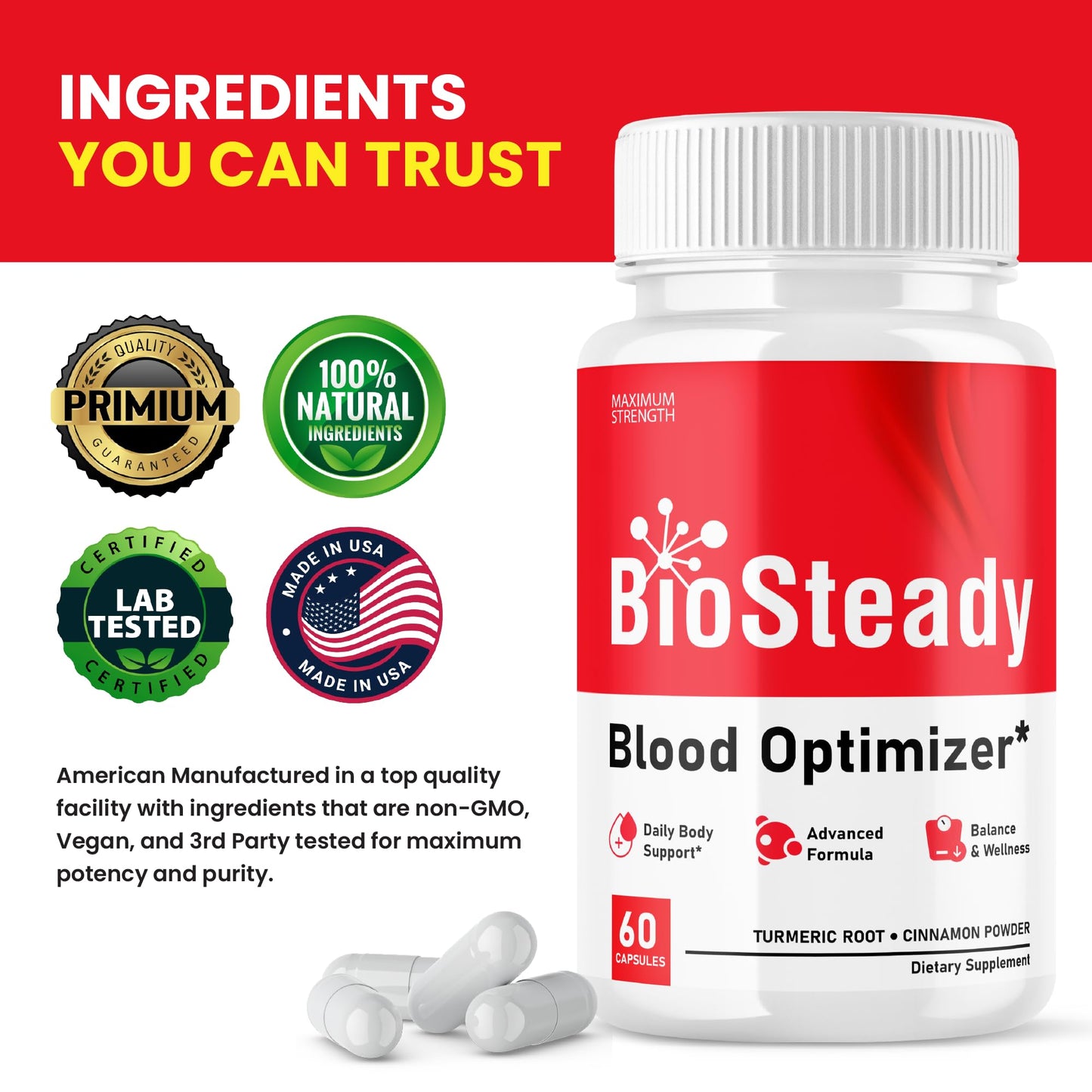Lofero Biosteady Capsules Premium Wellness Formula Advanced Maximum Strength, 120 Capsules