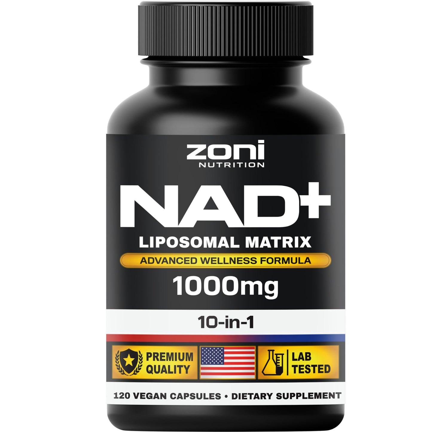 Zoni Nutrition NAD+ Liposomal Matrix Advanced Wellness Formula 1000mg 10-in-1 Capsule, Trans-Resveratrol, TMG, Apigenin, PQQ, B Vitamins, Men & Women - 120 Count