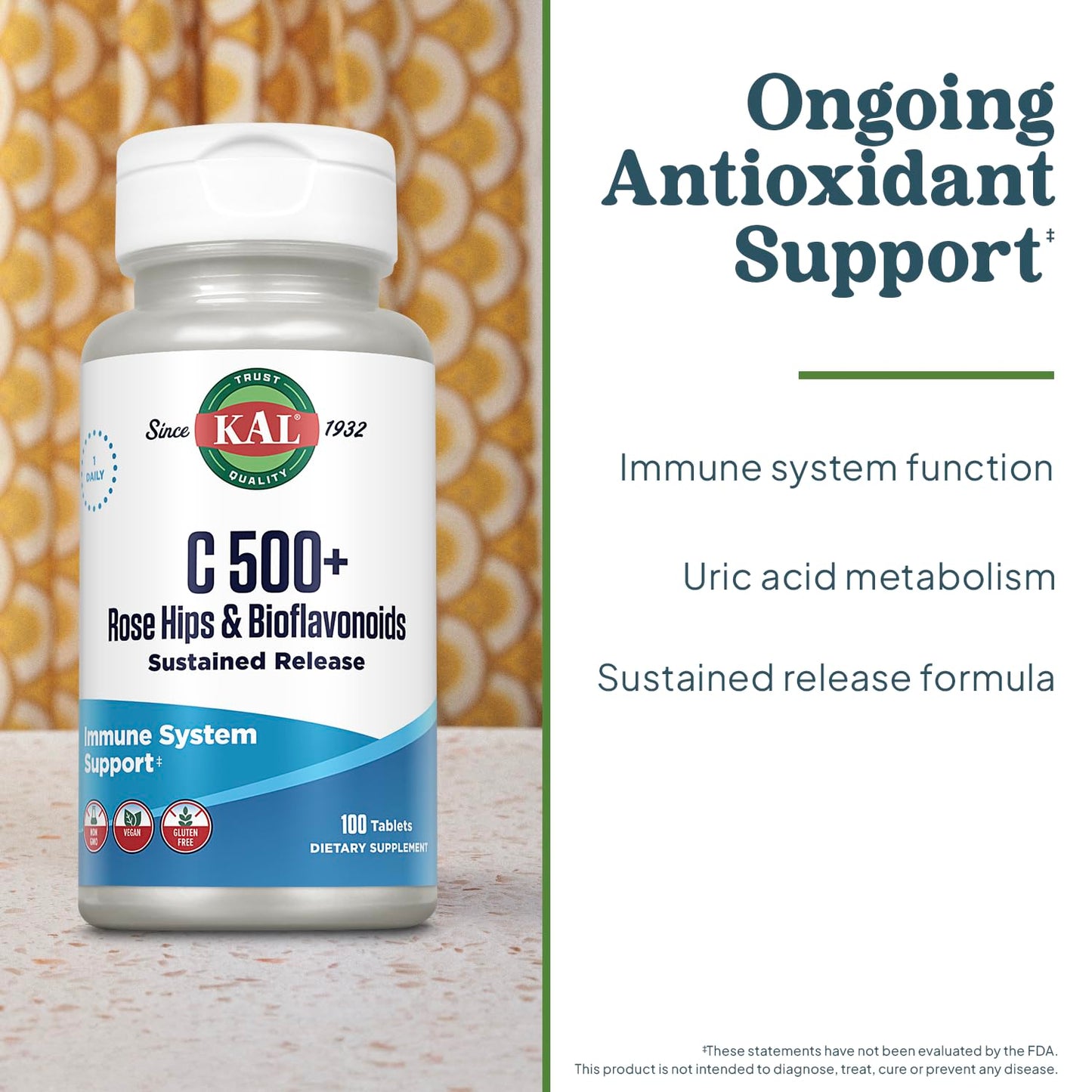 KAL C 500+ Sustained Release Tablets 100 Count