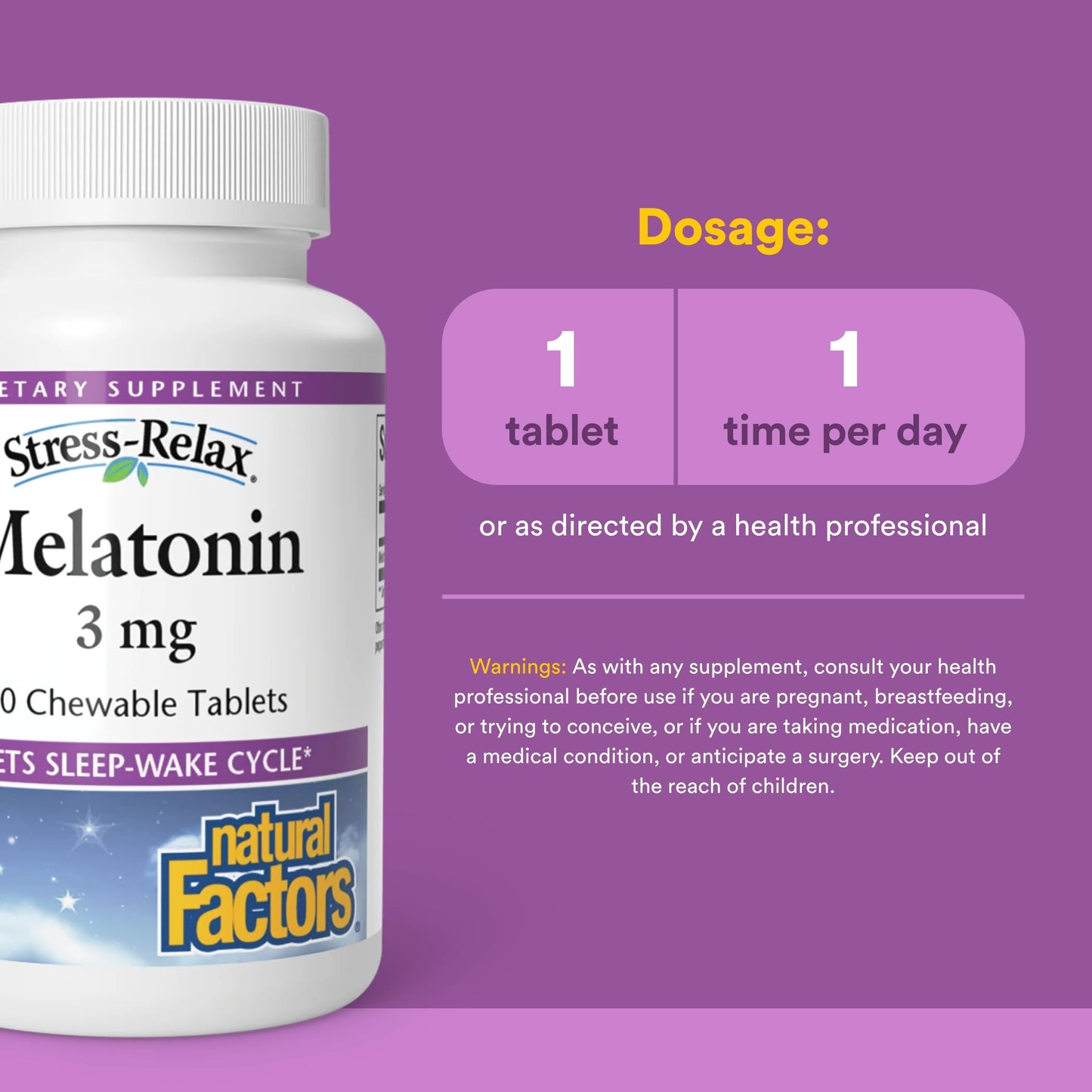 Natural Factors Stress-Relax Melatonin 3 mg Tablets, 90 Count