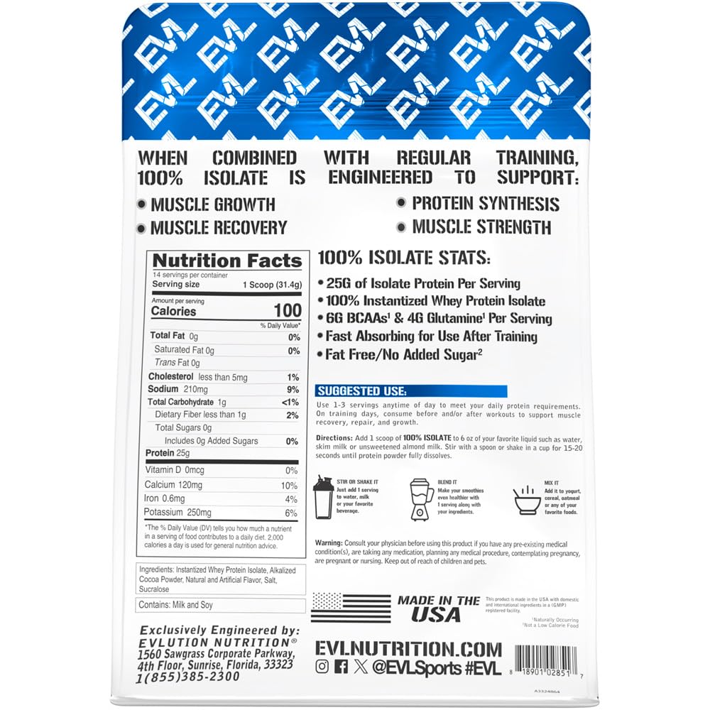 Evlution 100% Isolate Wheey Isolate Protein Powder, Double Rich Chocolate, 16 Servings
