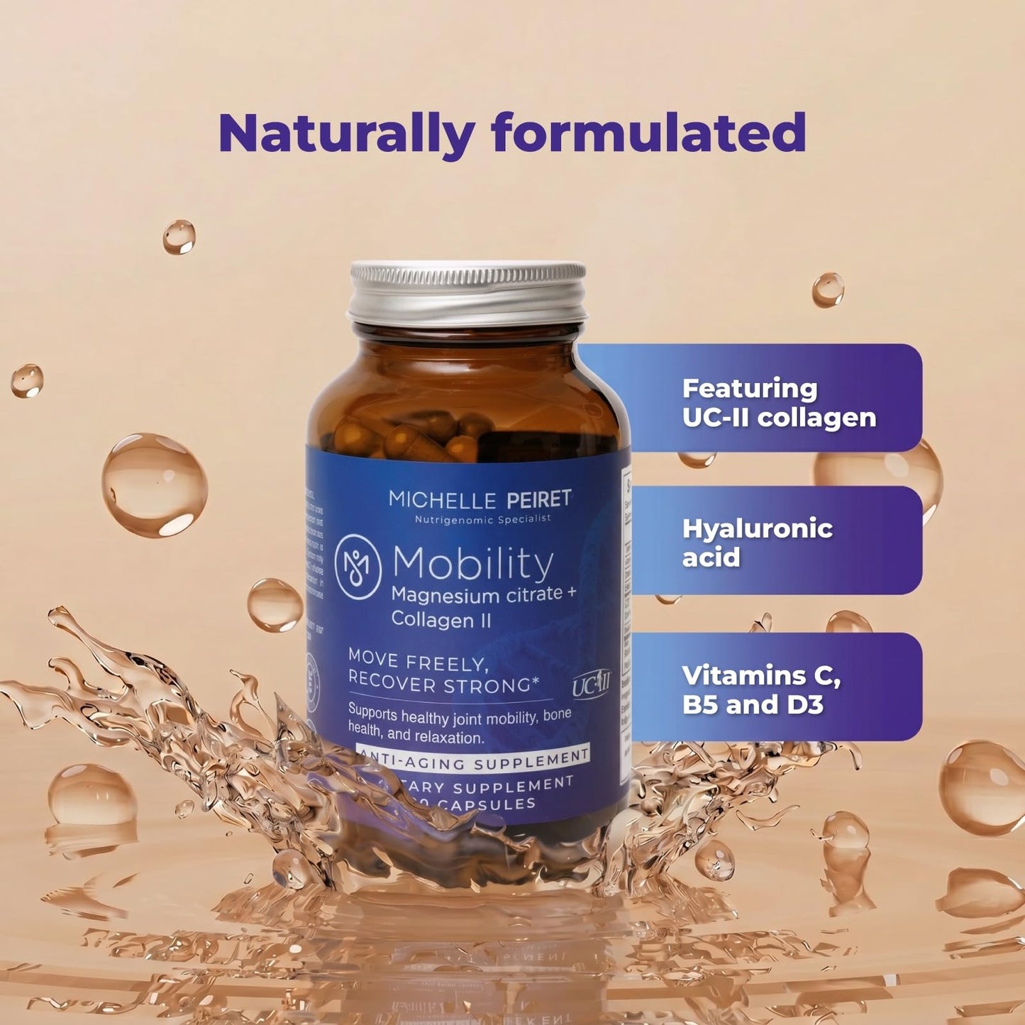 Michelle Peiret Mobility Magnesium + Collagen Supplement with Hyaluronic Acid & Vitamin C Powder 270