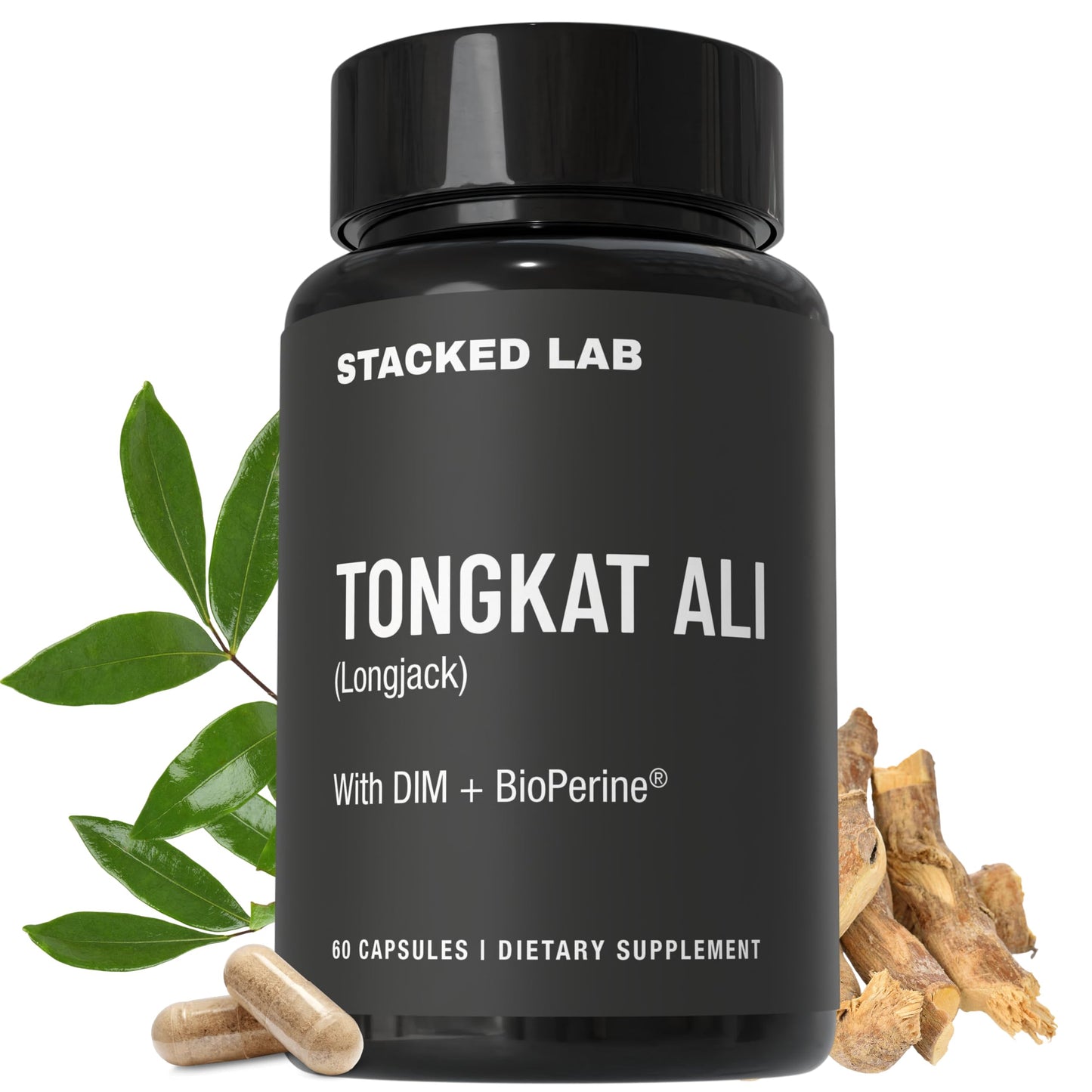STACKED LAB Tongkat Ali for Men – 500mg Longjack Extract Standardized to 2% Eurycomanone | Supports Strength, Vitality & Hormone Balance | With DIM & BioPerine | 60 Capsules