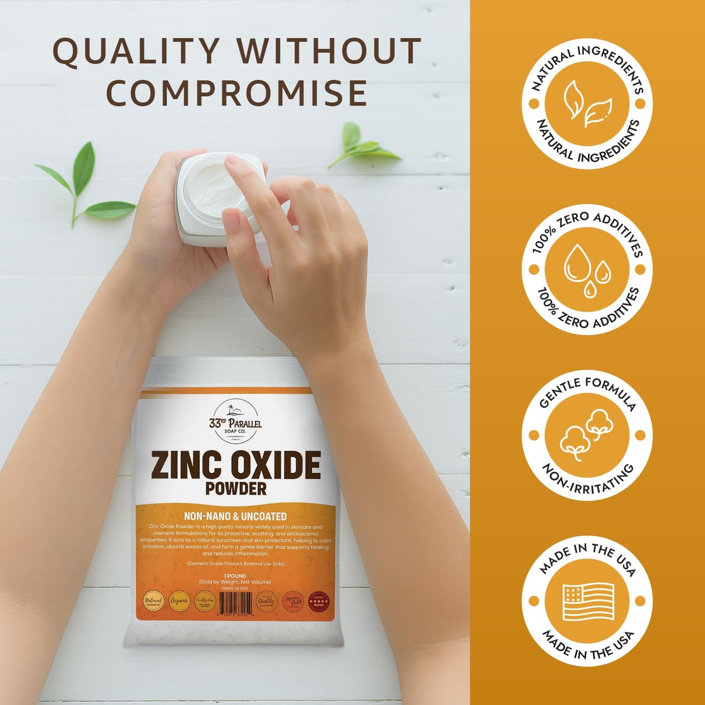 33RD PARALLEL SOAP CO. Zinc Oxide Powder USP Grade Non-Nano & Uncoated, 80 Ounces