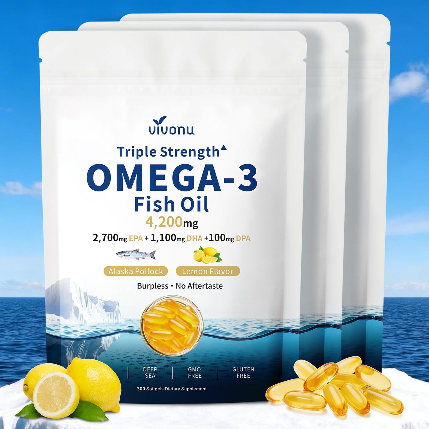 VivoNu Triple Strength Omega 3 Fish Oil Softgels 900