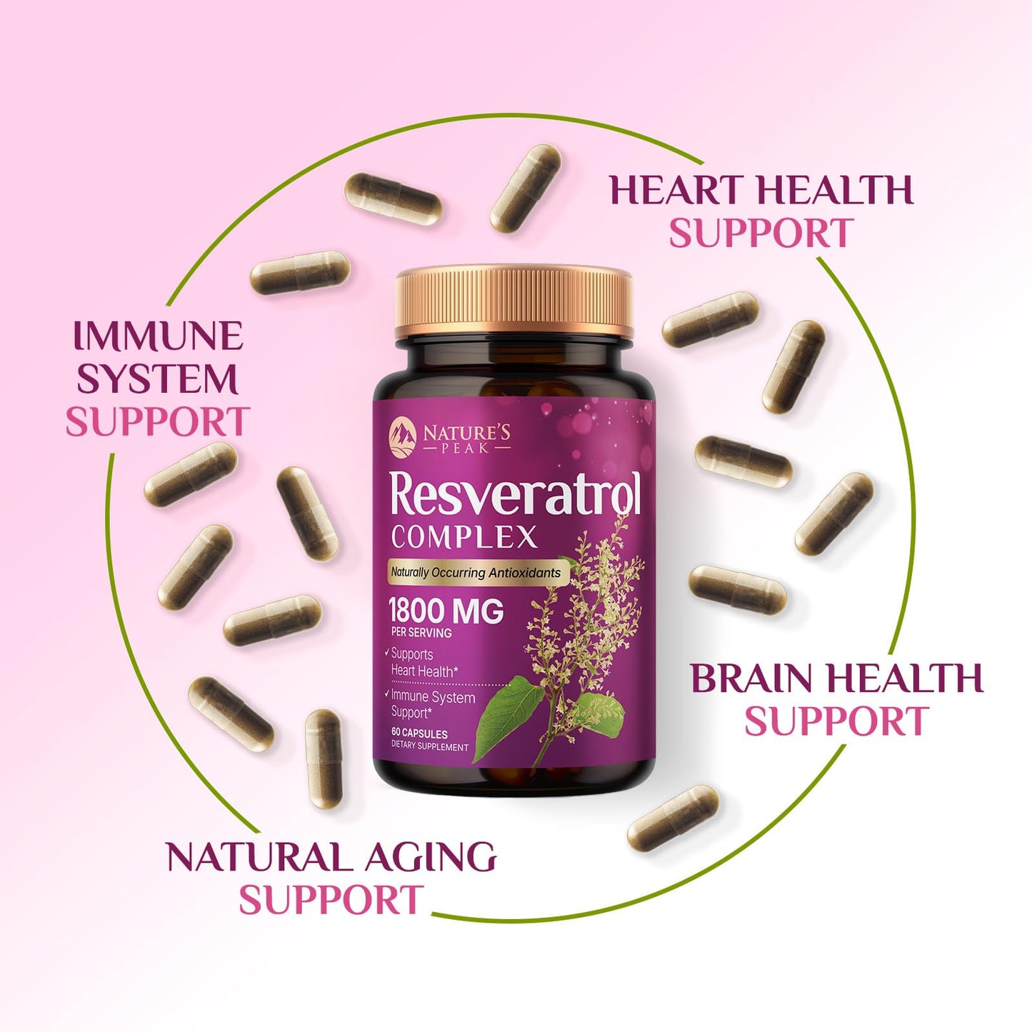 Nature's Peak Resveratrol 1800mg 3X Strength Trans-Resveratrol, 60 Capsules