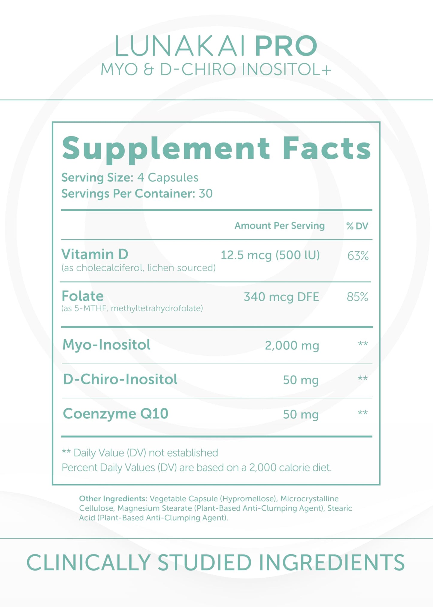 Lunakai PRO Clinically Studied USA Made Myo-Inositol & D-Chiro Inositol Supplement for Women - 40:1 Ratio 4000mg with CoQ10 Folate & Vitamin D3 - Daily Hormone Balance & Ovarian Support, 120 Capsules