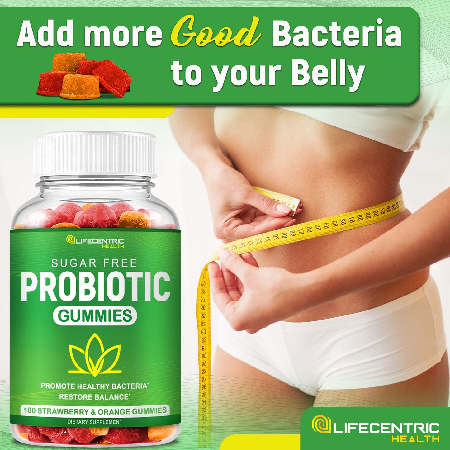 LifeCentric Health Probiotic Gummies Max Strength 5 Billion CFU Gummy 100 Count