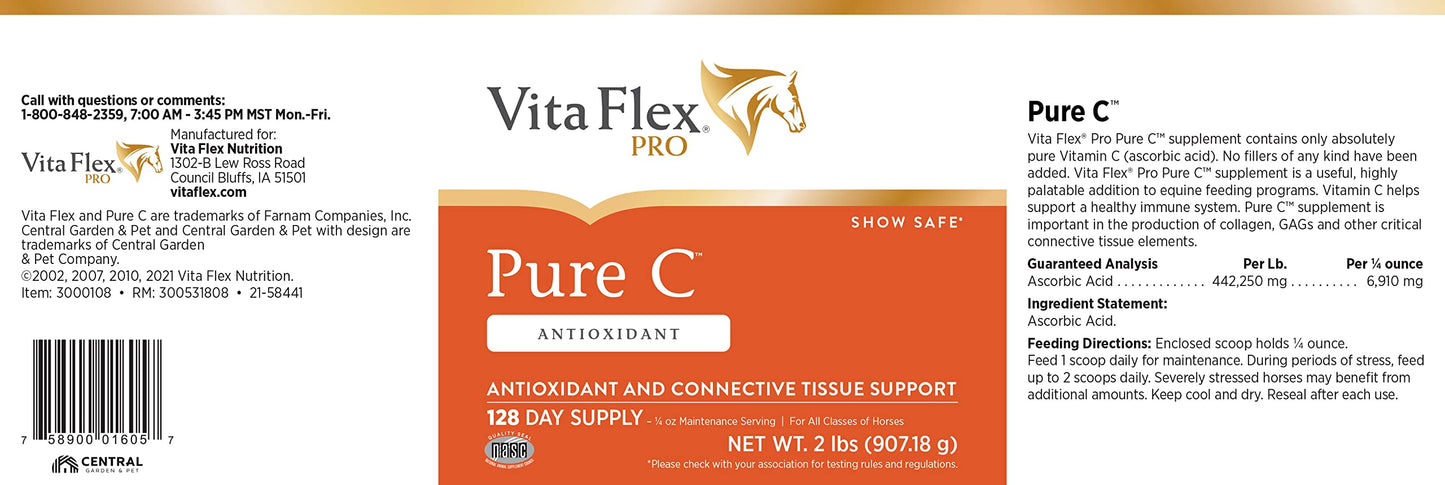 Vita Flex Pro Pure C Antioxidant Vitamin C Supplement for Horses, Powder, 2 lb, 128-Day Supply