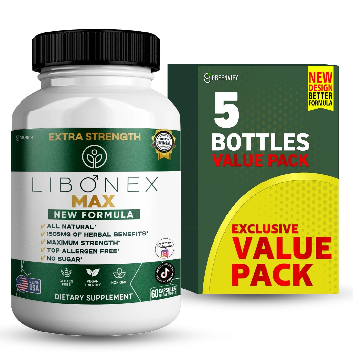 GREENVIFY Libonex Max Extra Strength Maca Root Complex Herbal Supplement Capsule 60 Count