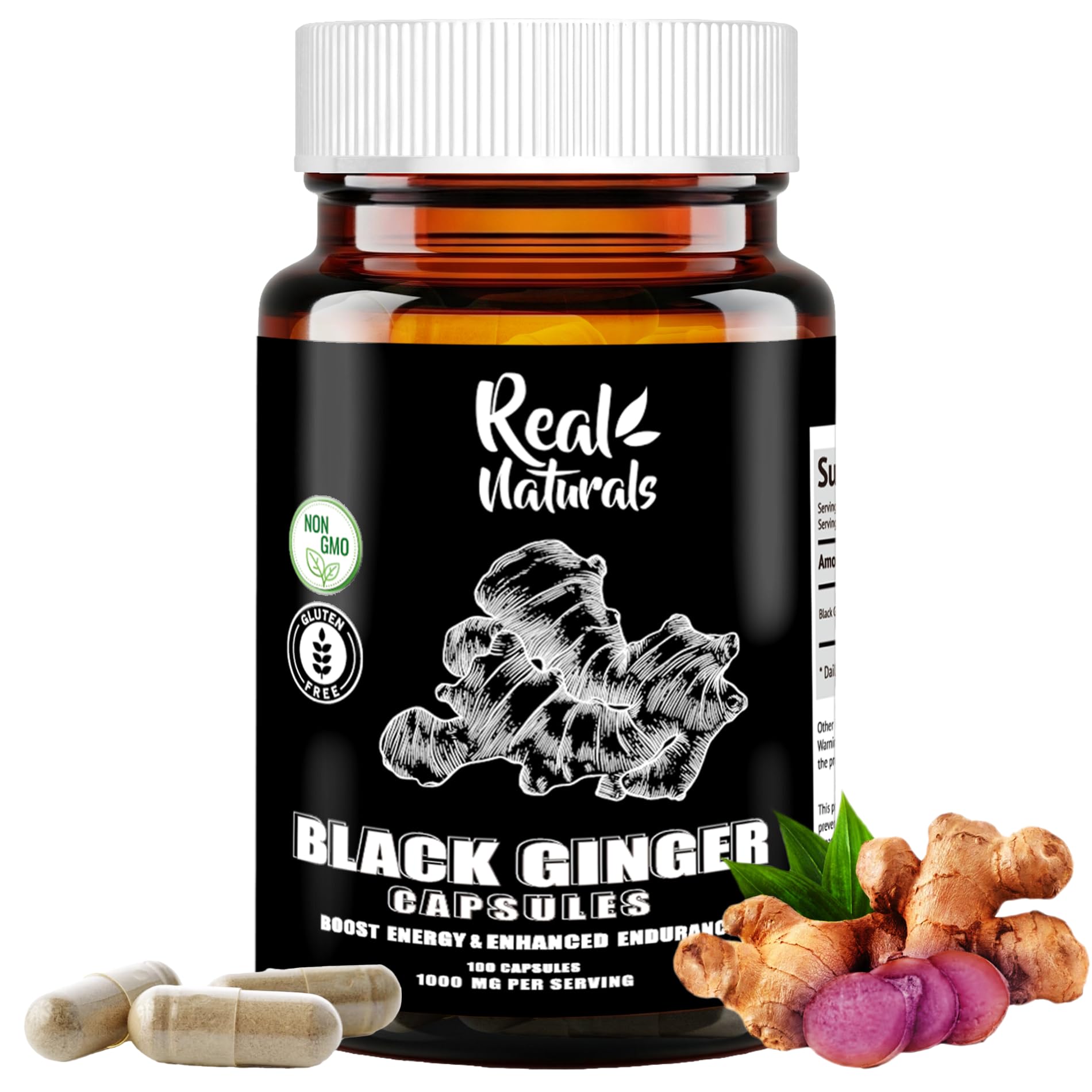 Real Naturals Black Ginger for Men 500 mg Capsule, 100 Count