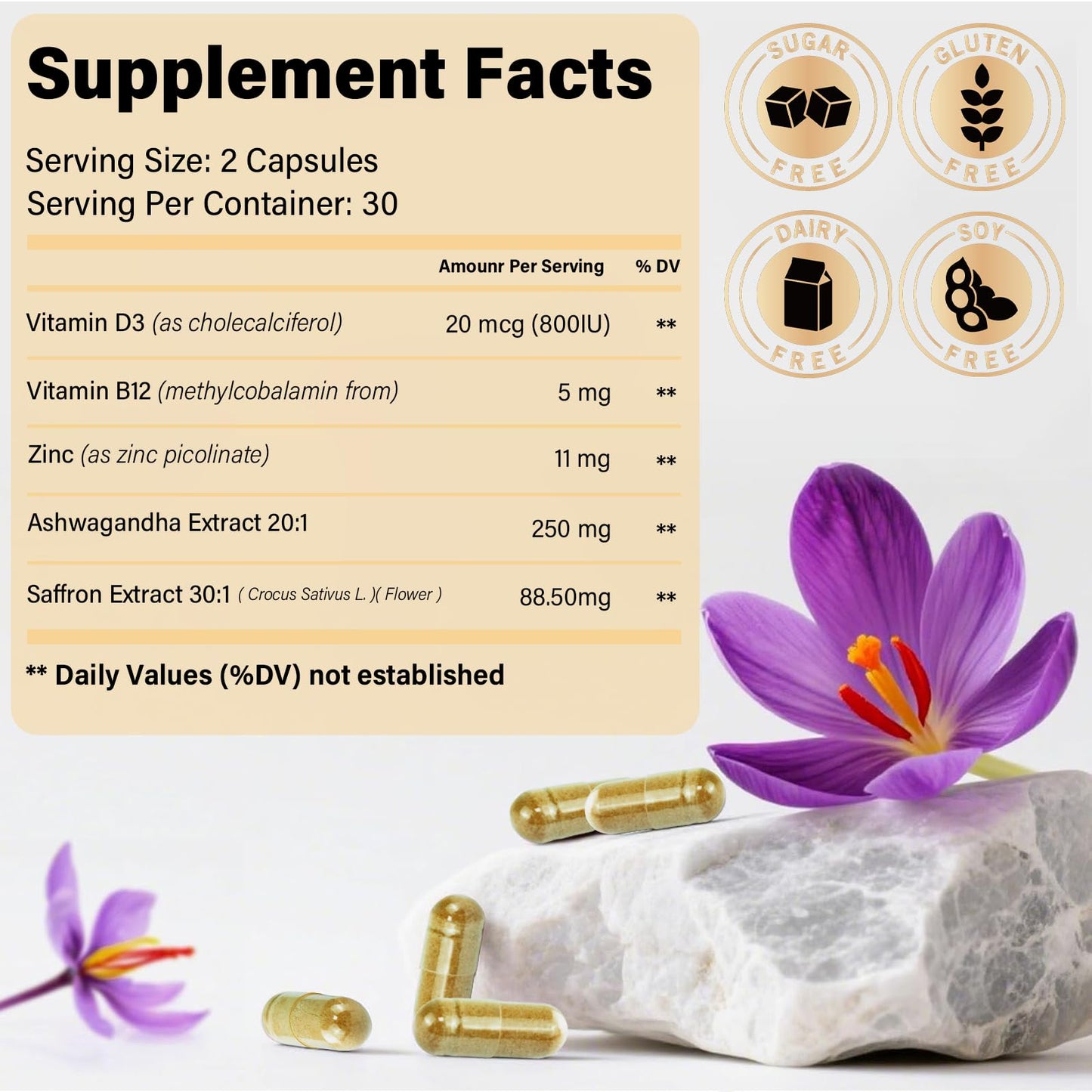 Rolphood Saffron Extract Capsules 88.5mg, 60 Count, Non-GMO, Vegan
