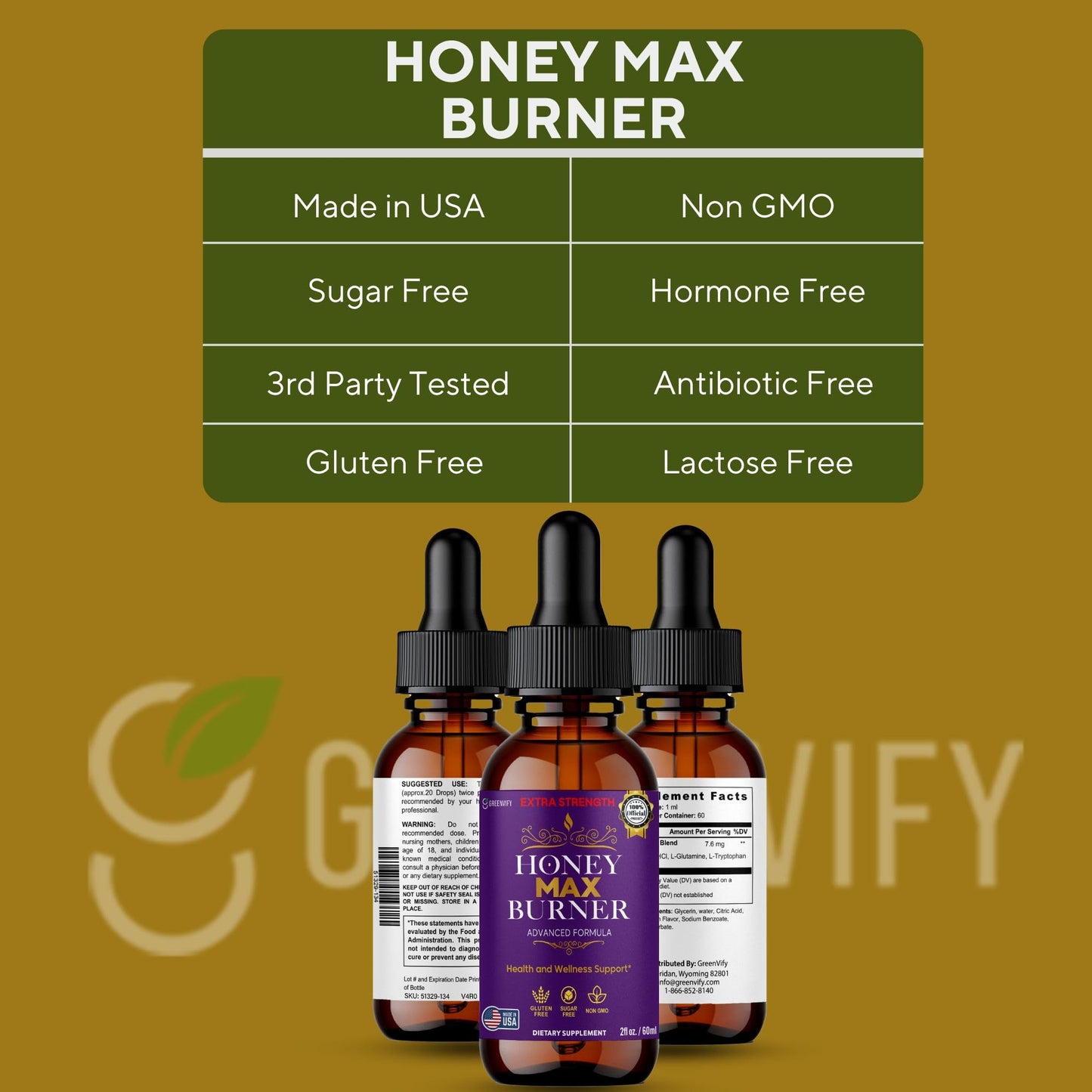 GREENVIFY Honey Max Burner Extra Strength, Natural Weight Management and Thermogenic Supplement, 60 Capsules