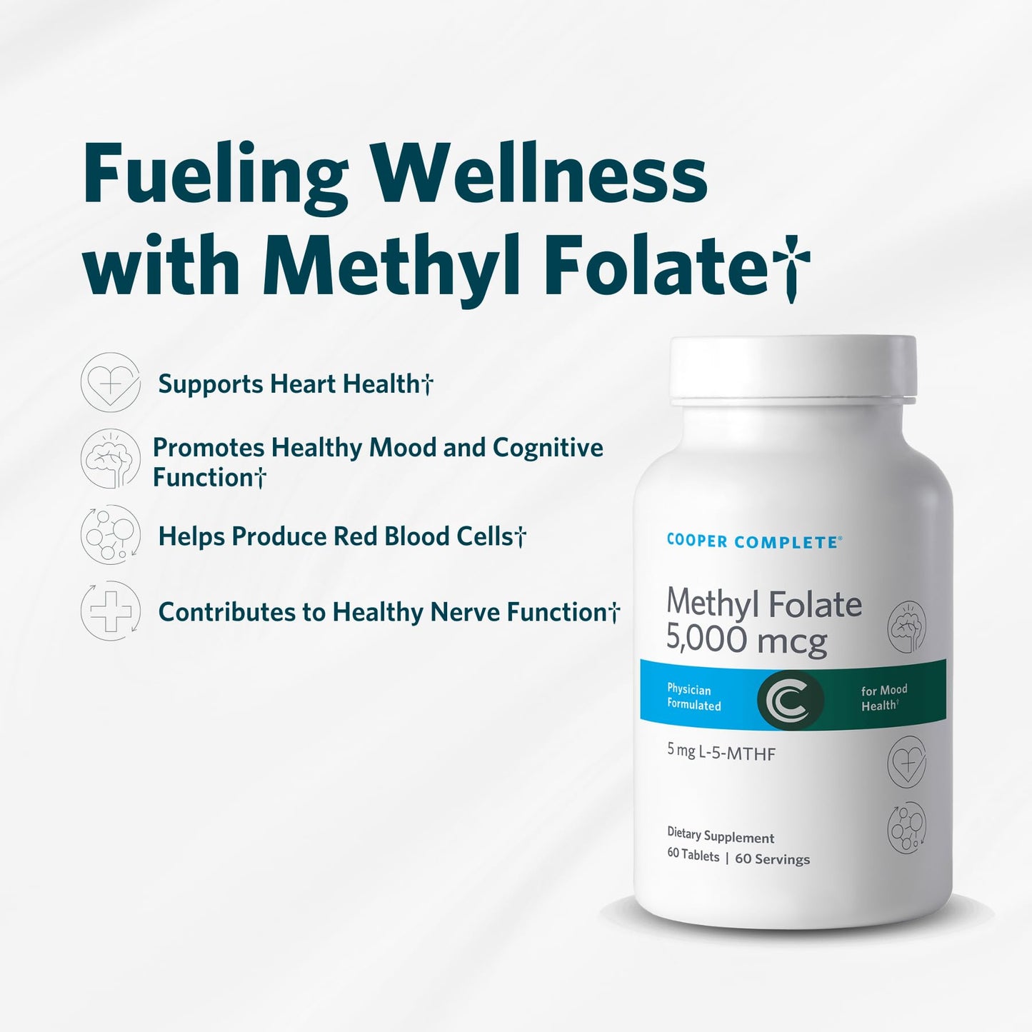 Cooper Complete Methyl Folate 5 mg (5000 mcg), L-5-MTHF, 60 Tablets