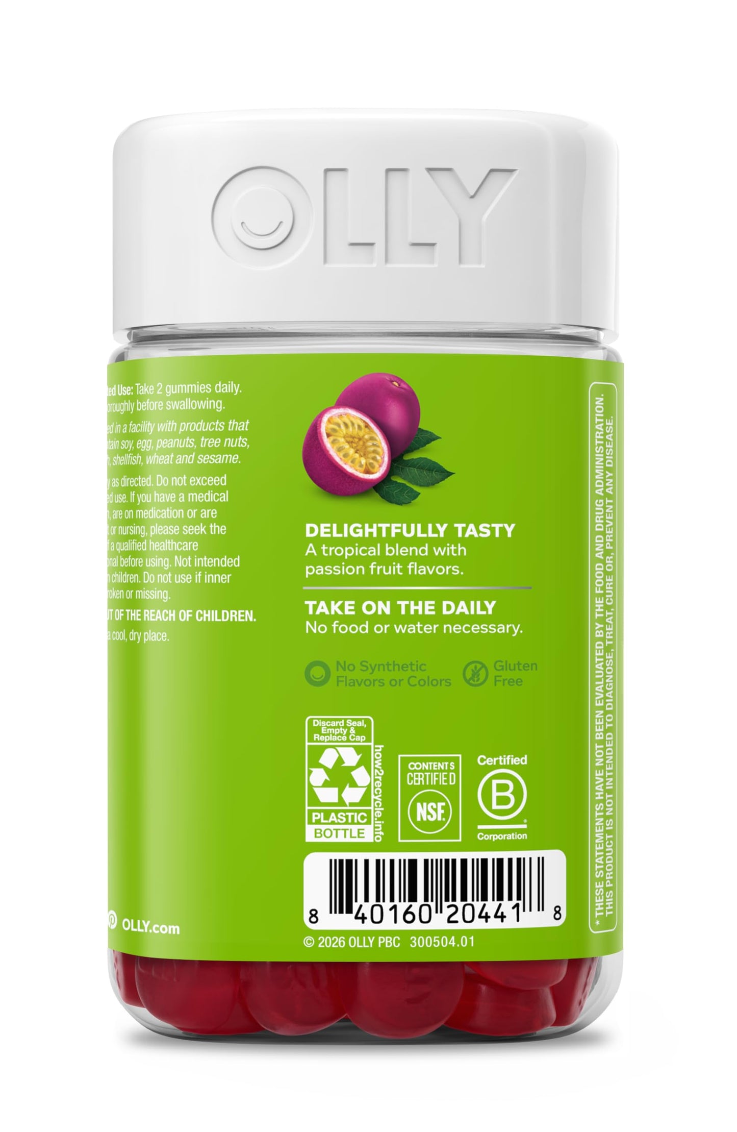 OLLY Daily Energy Gummies, Caffeine Free, Vitamin B12 300 mcg, CoQ10, 120 Count