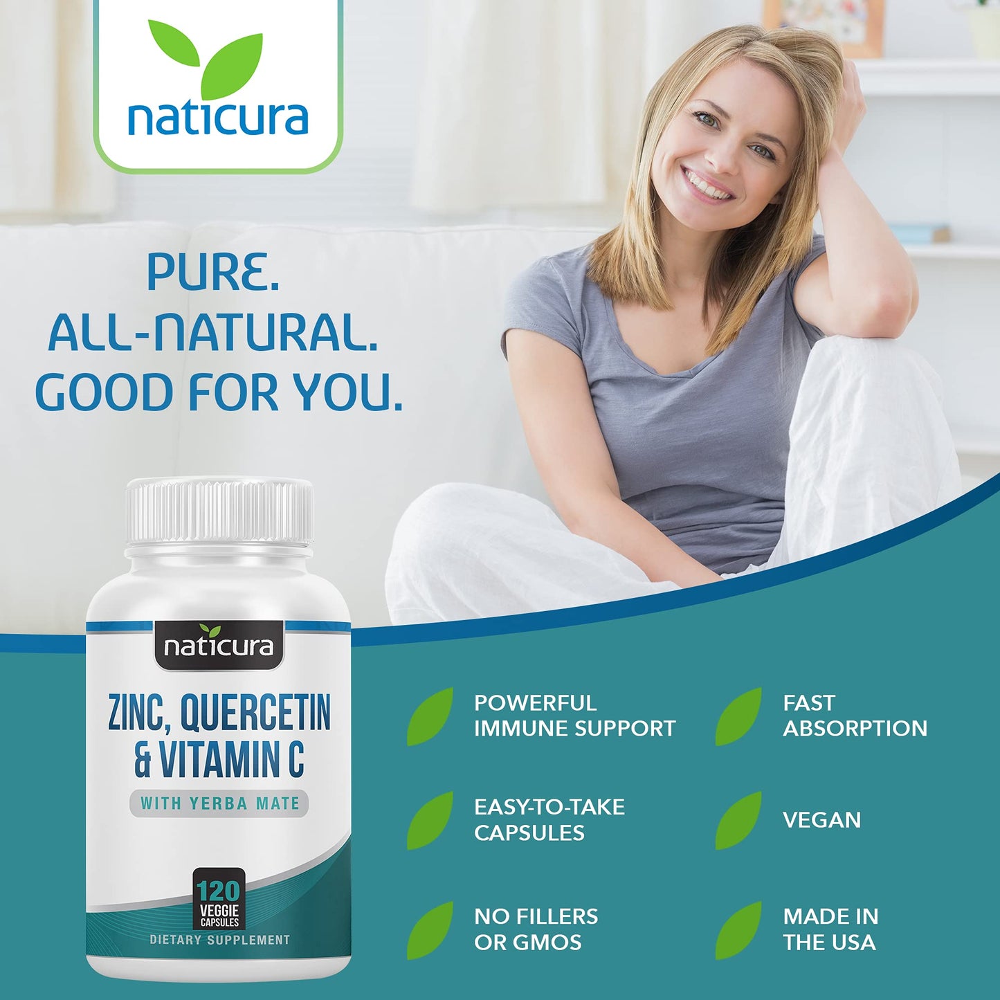 Naticura Zinc Quercetin Immune Support Supplement with Vitamin C Capsule 1 Count