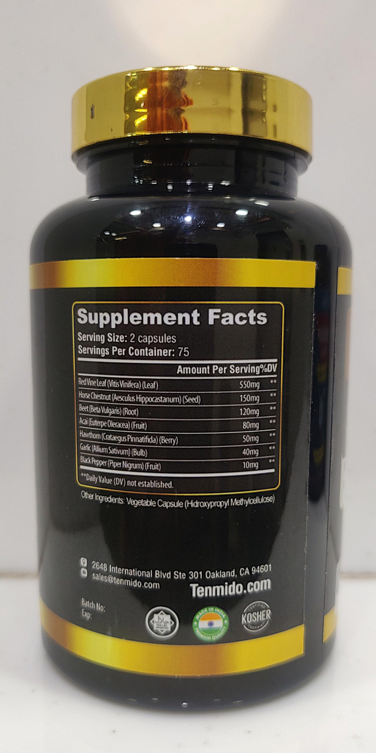 Tenmido Red Vine Leaf Extract Supplement 7-in-1 Formula Capsules, 150 Capsules