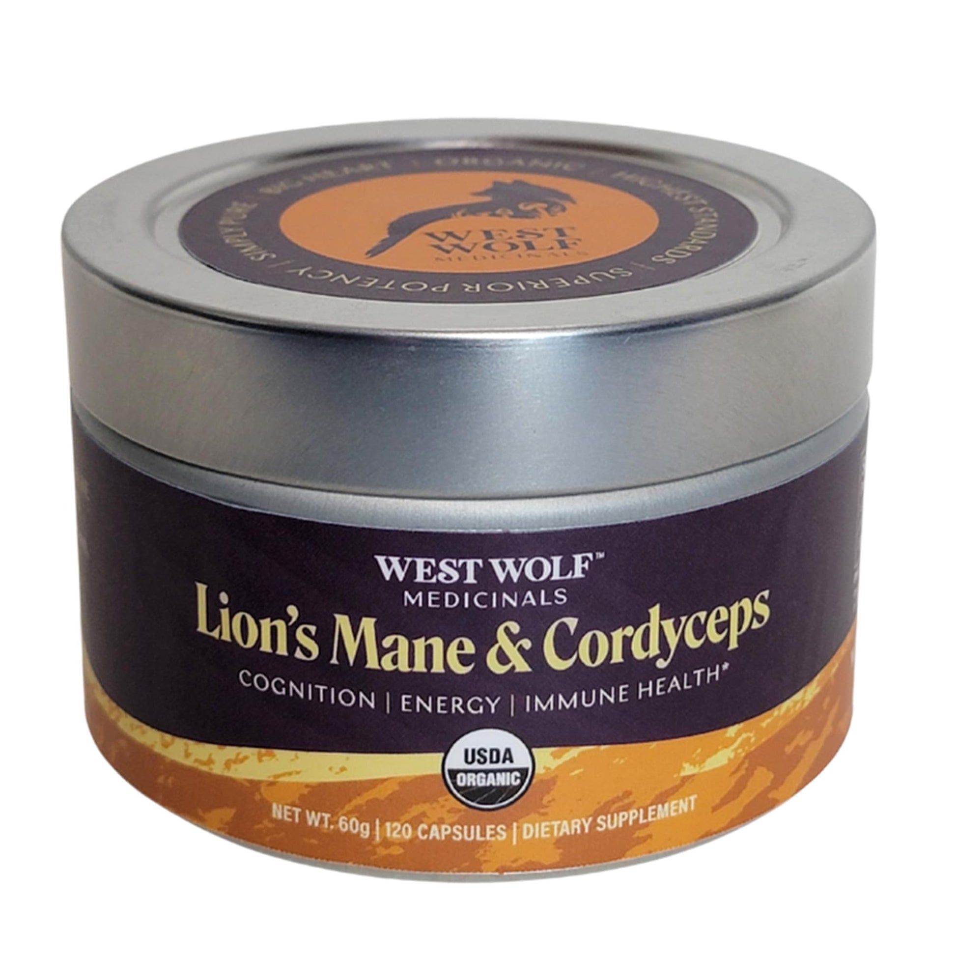 West Wolf Medicinals Lion's Mane & Cordyceps Mushroom Extract Capsules, 120 Capsules