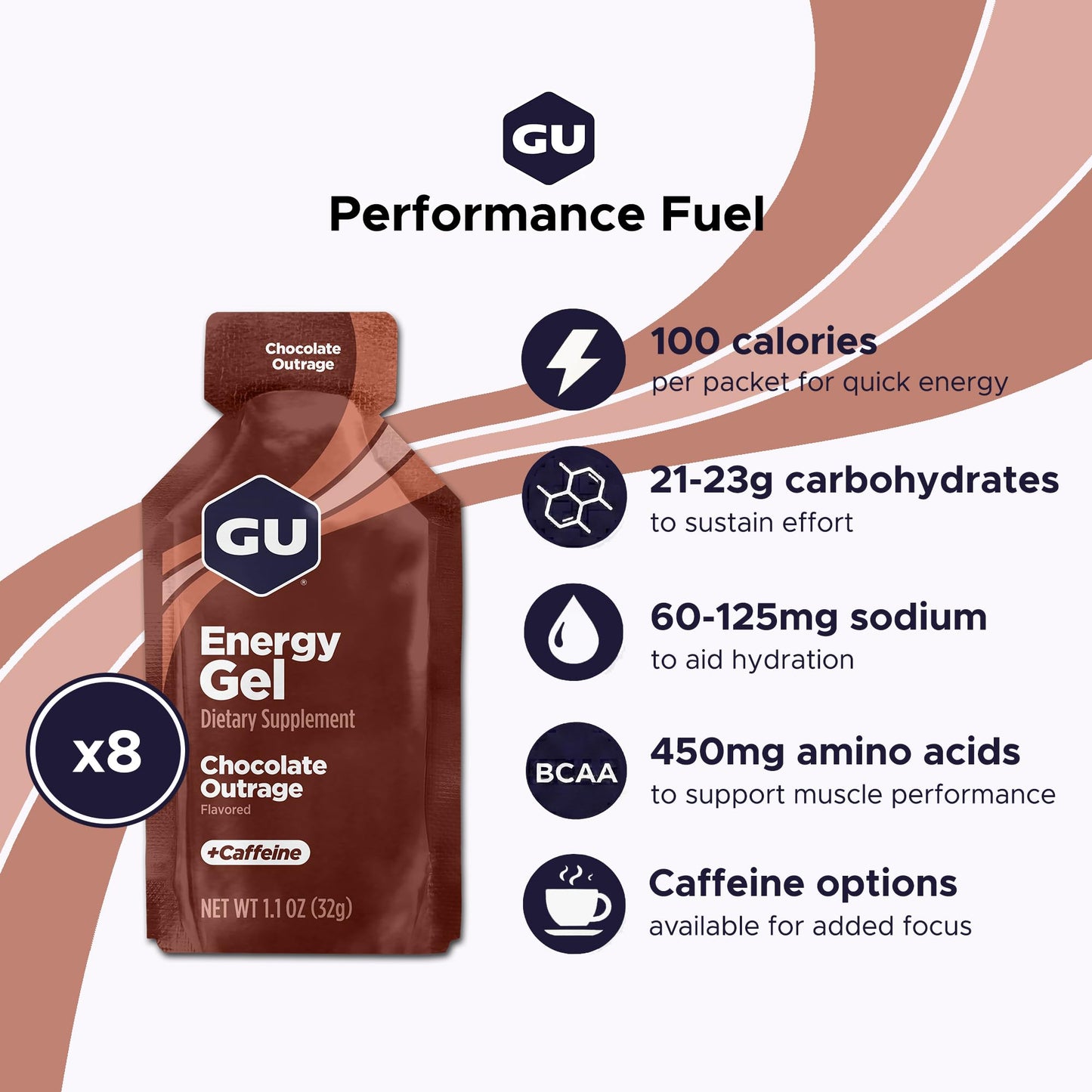 GU Energy, Original Energy Gels, Chocolate Outrage - 8 Count