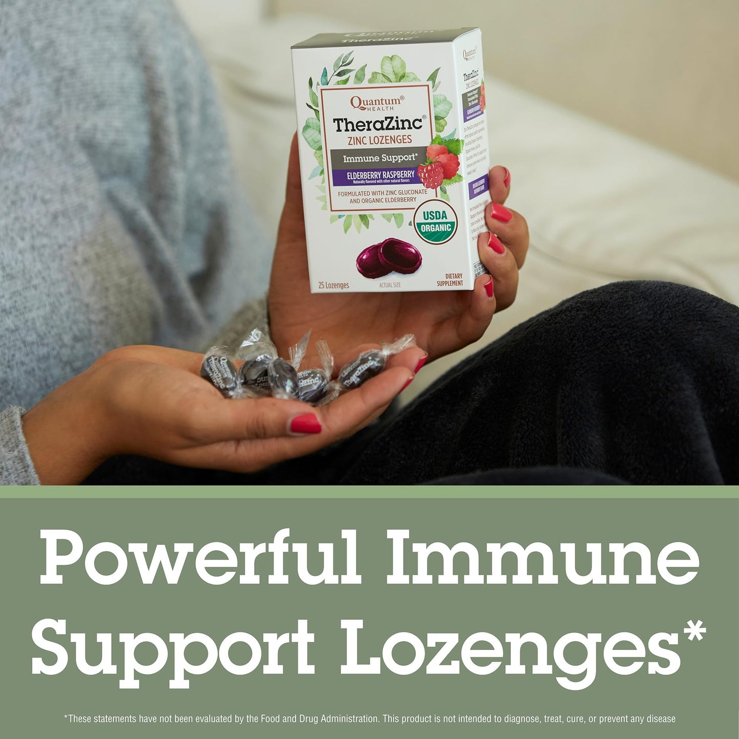 Quantum TheraZinc Organic Zinc Lozenges with Elderberry & Honey, 25 Lozenges
