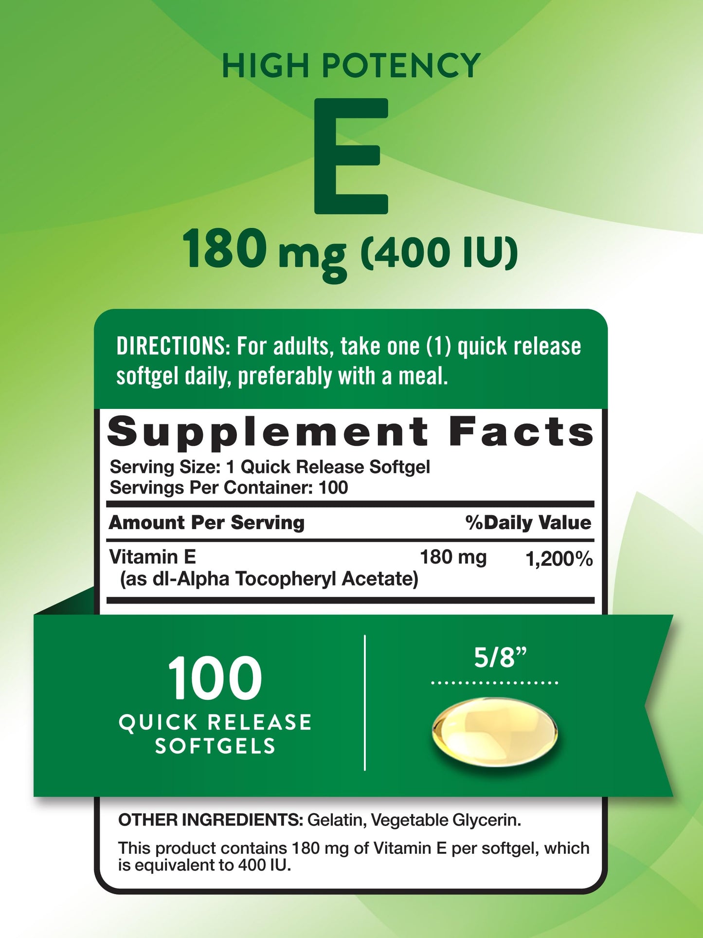 Nature's Truth Vitamin E Softgels 100 Count