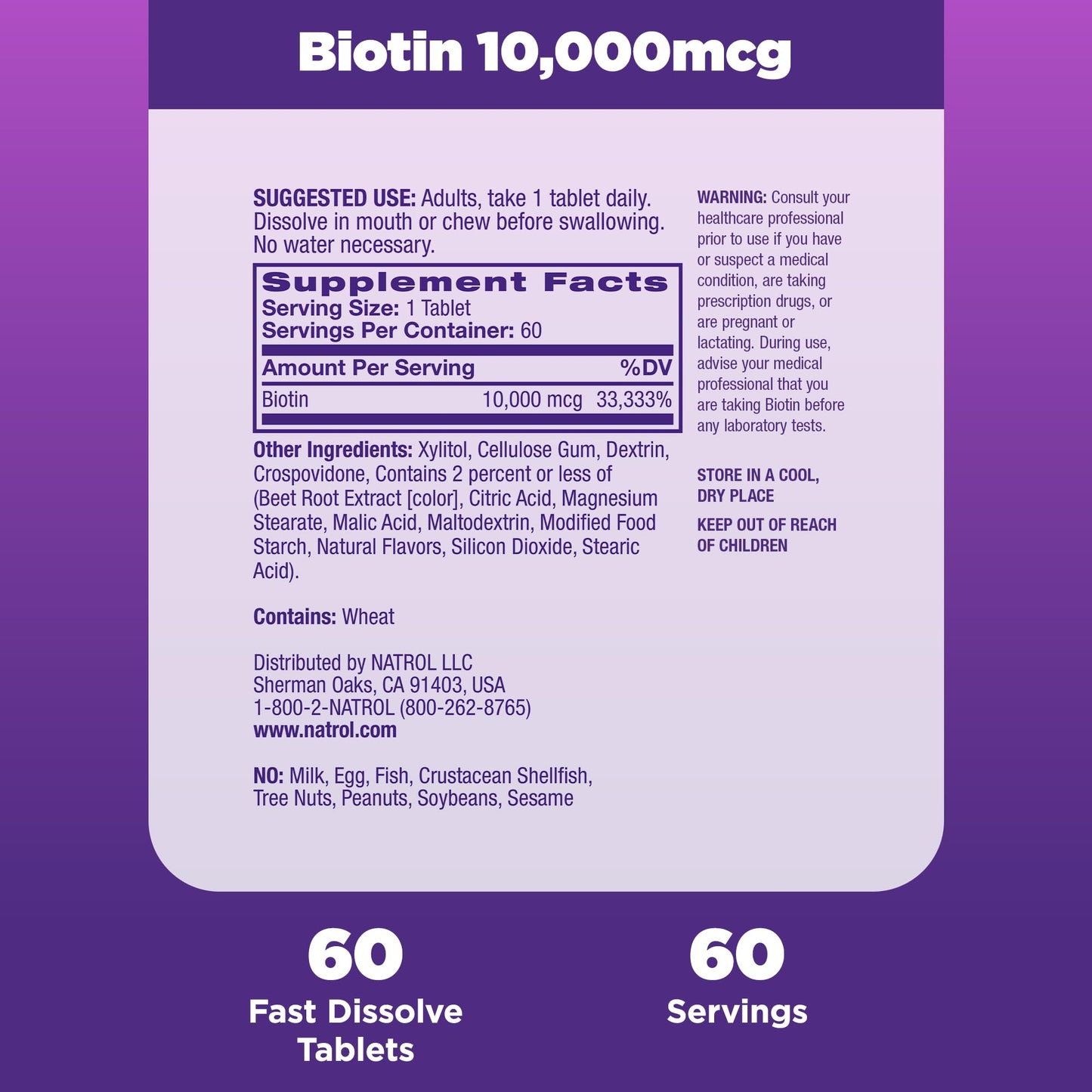 Natrol Biotin 10000mcg Tablet, 60 Tablets