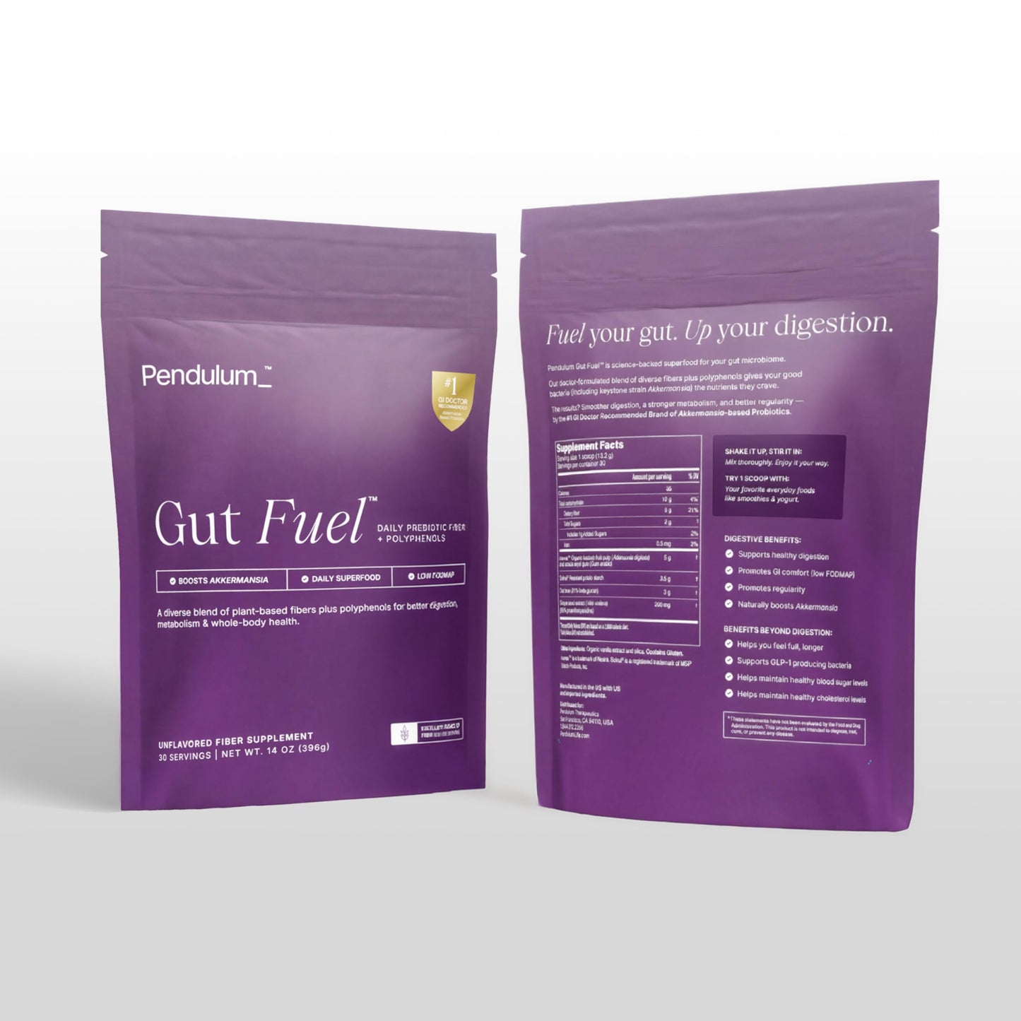 Pendulum Gut Fuel Powder, Fiber + Polyphenol Prebiotic Blend for Digestion and Microbiome Support, 14 Servings