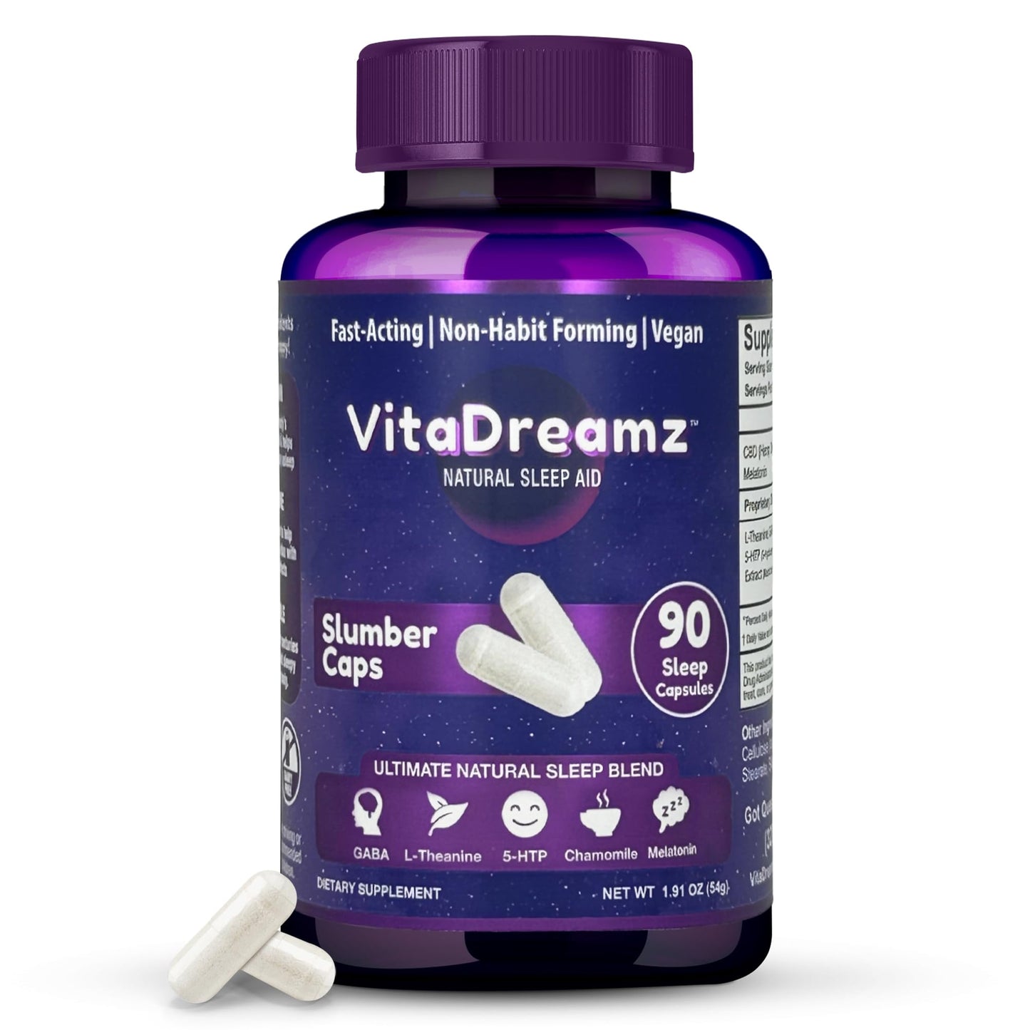 VitaDreamz Melatonin Capsules with L-Theanine & GABA 90 Count