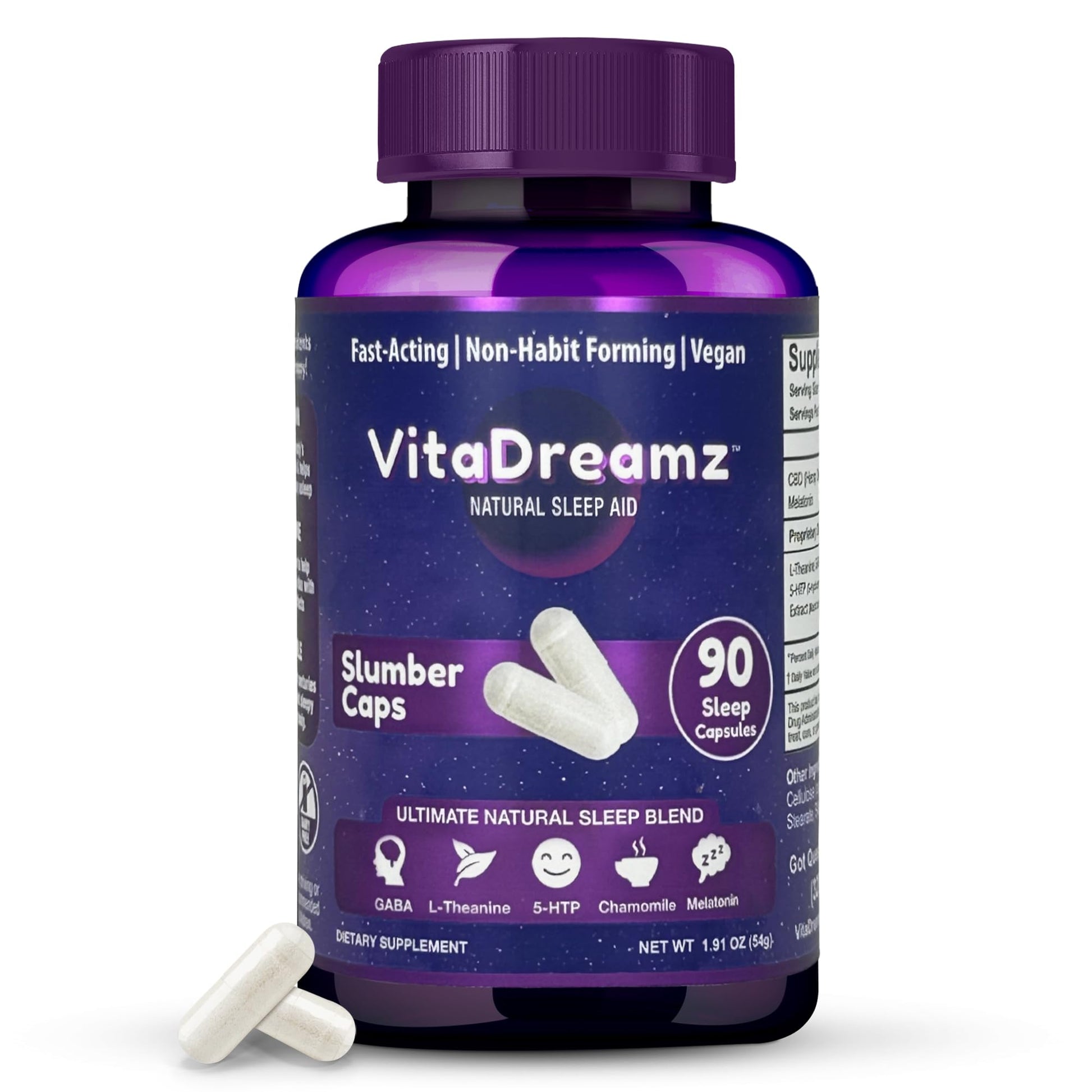 VitaDreamz Melatonin Capsules with L-Theanine & GABA 90 Count