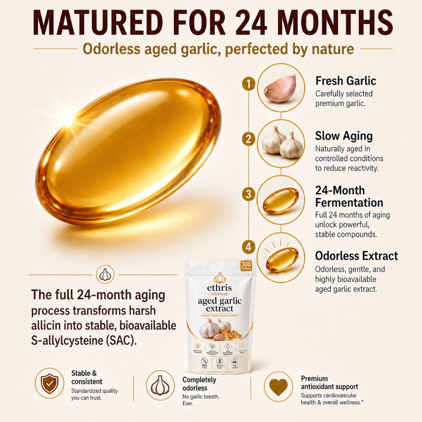 OIMTUE Nuvapure Aged Garlic Ethris Aged Garlic Extract Odorless Softgels Capsules 300 Count