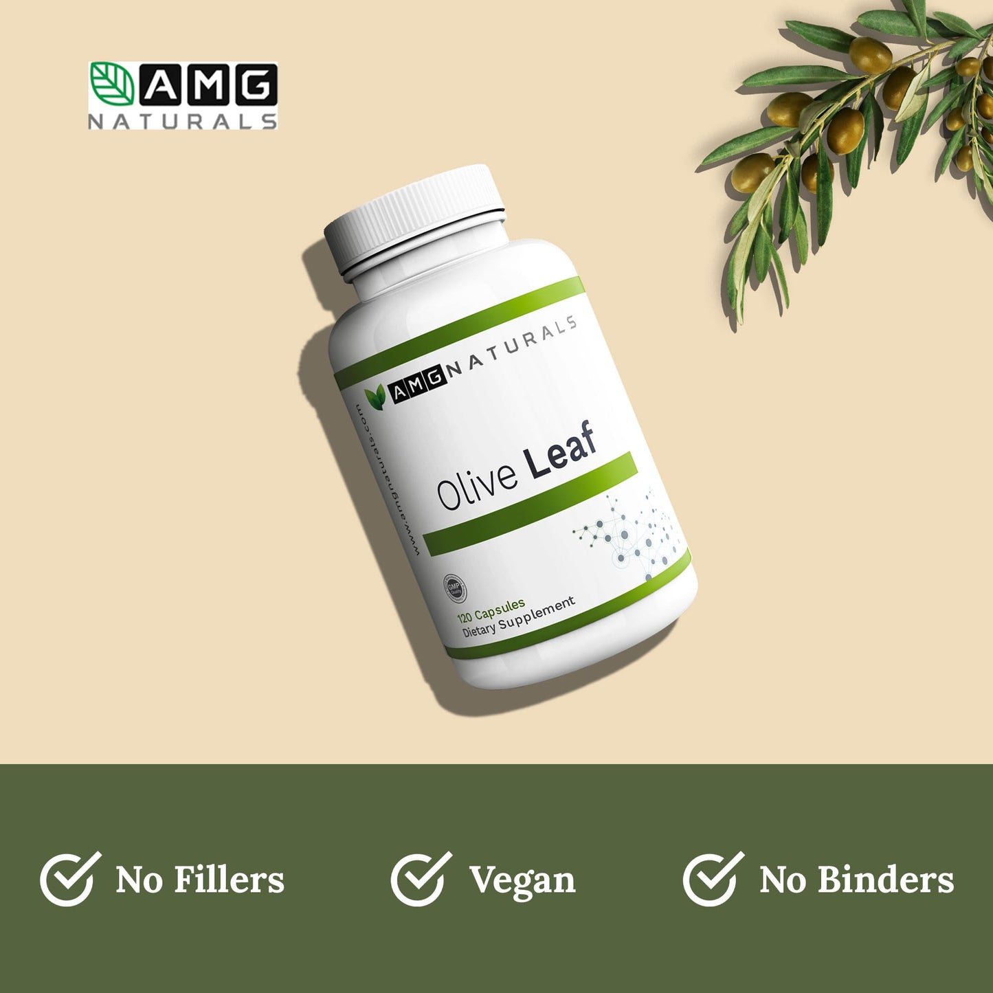 AMG Naturals Olive Leaf Capsules, 90 Count