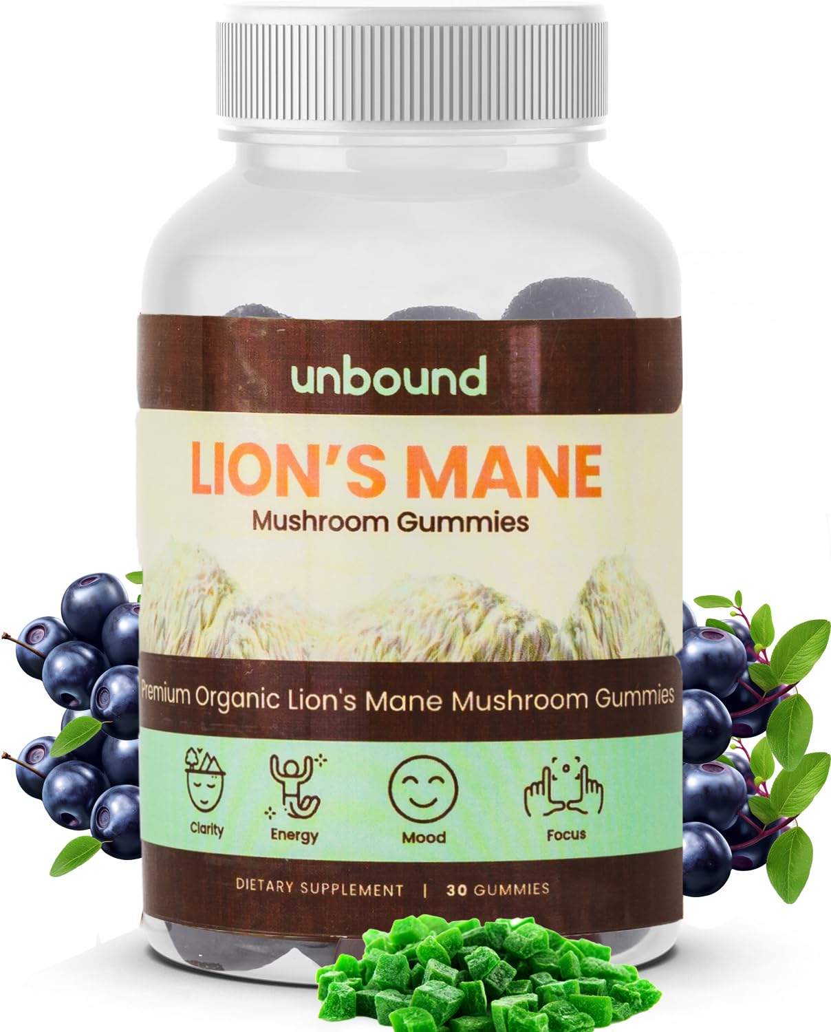 Unbound Mushroom Gummies Lion's Mane Mushroom Gummies, Gummy, 60 Count