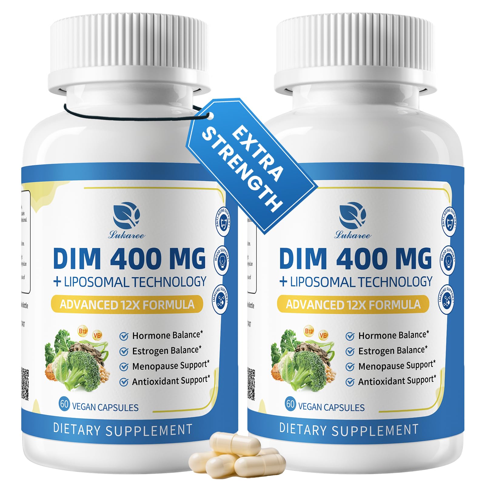 Lukaree DIM Supplement 400mg for Women - 12-in-1 Liposomal DIM Capsules with Black Cohosh, Soy Isoflavones & Alpha Lipoic Acid, Vegan, 120 Capsules