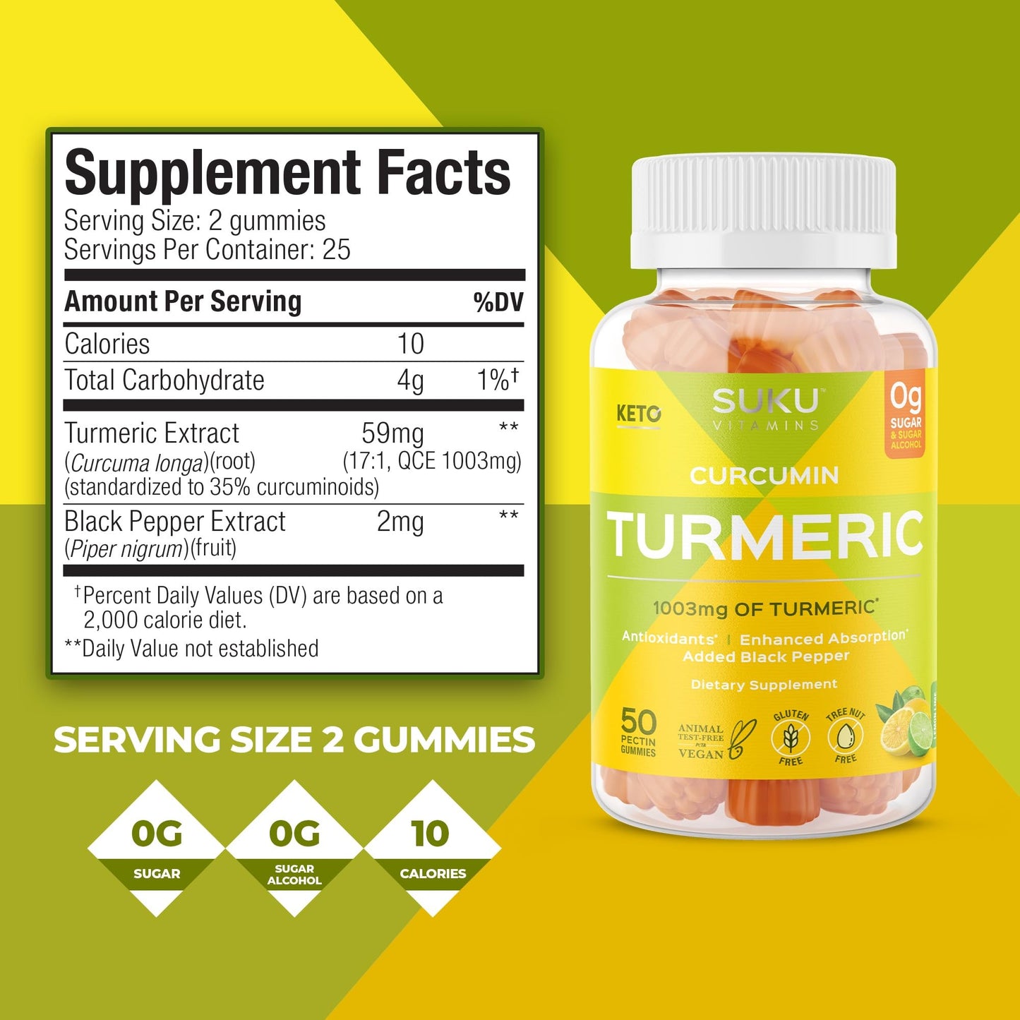 SUKU Turmeric Curcumin Sugar Free Gummies 50 Count