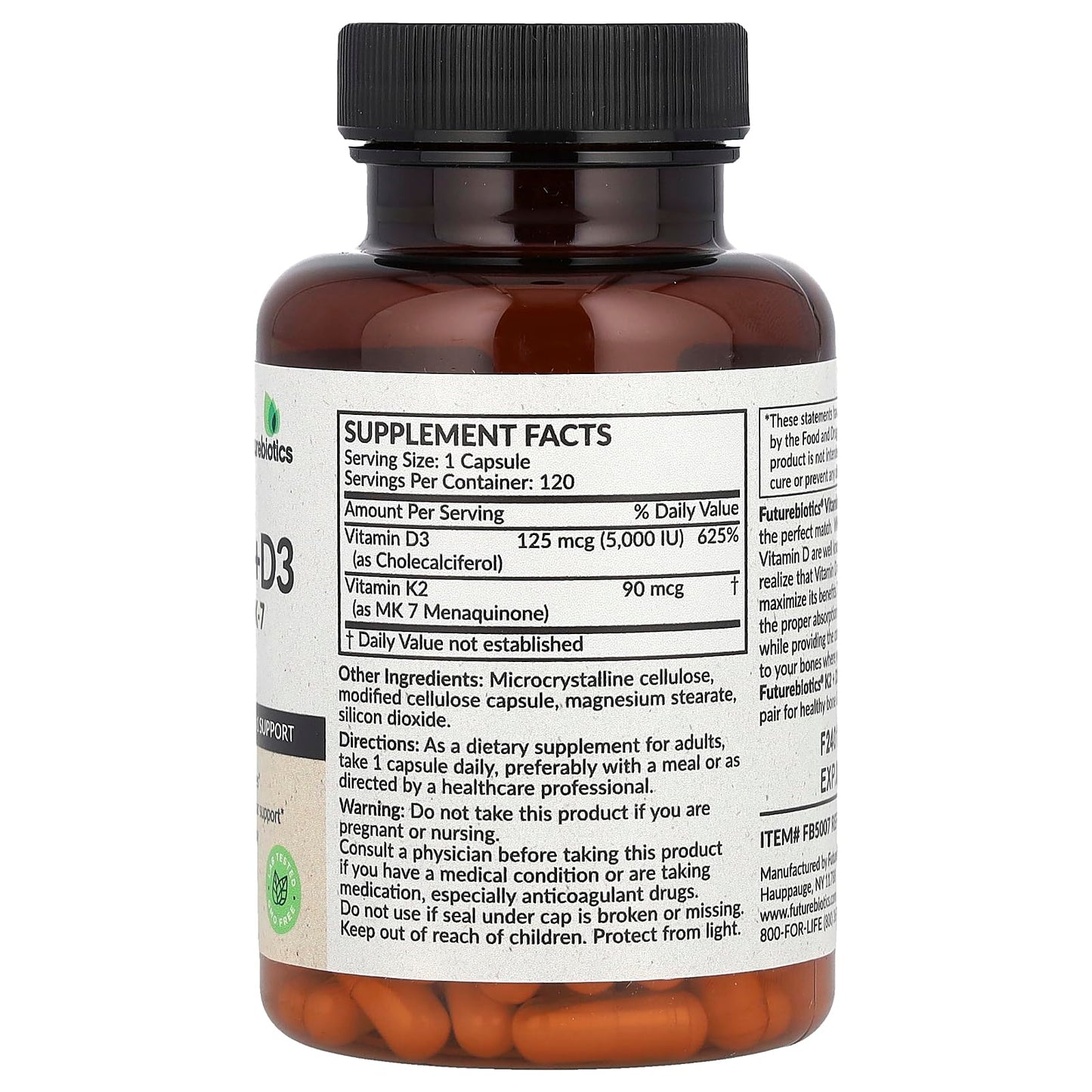 Futurebiotics Vitamin K2 + D3 Capsules, 120 Count