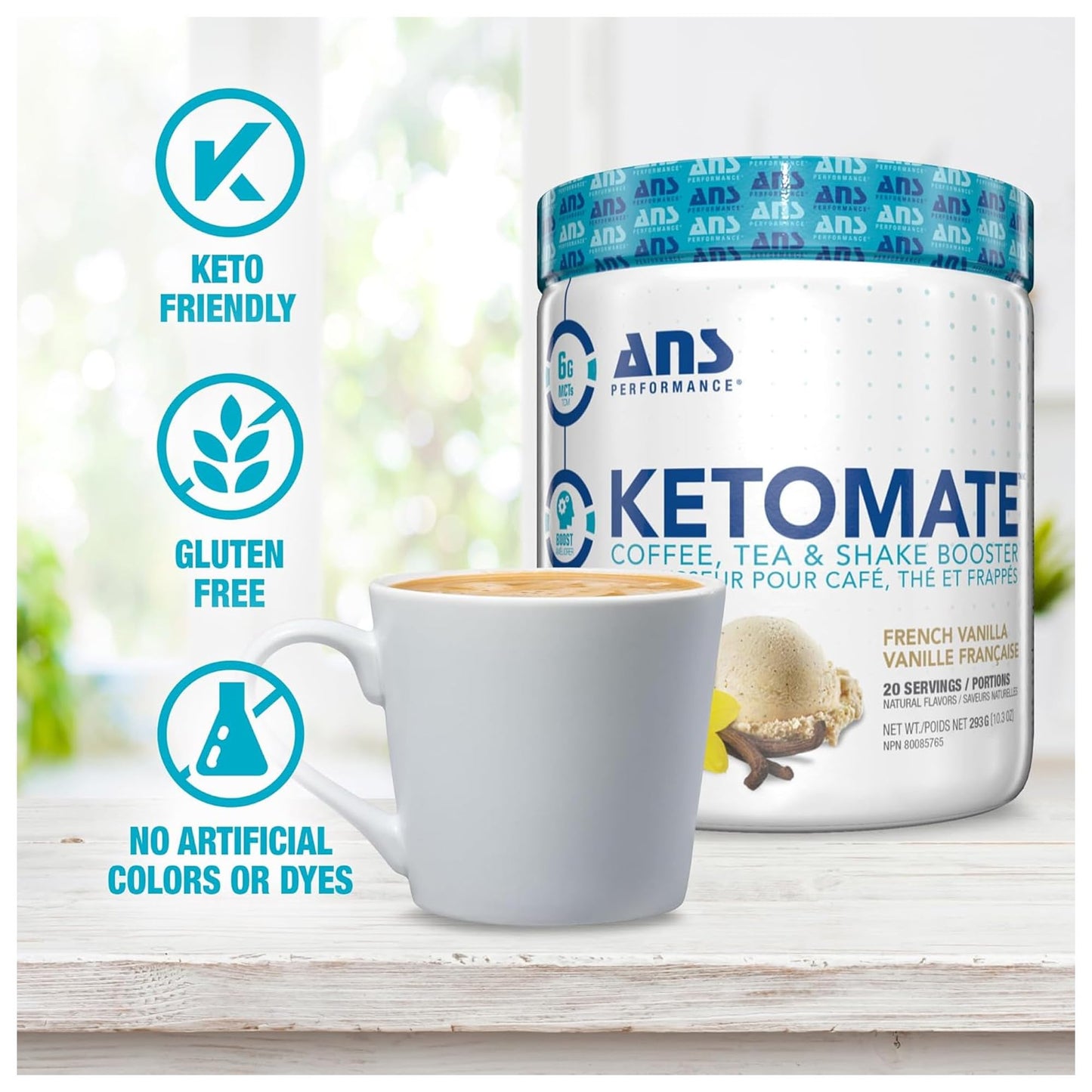 ANS Performance Ketomate Sugar Free Coffee Creamer with MCT Oil Powder, 10.33 Ounce