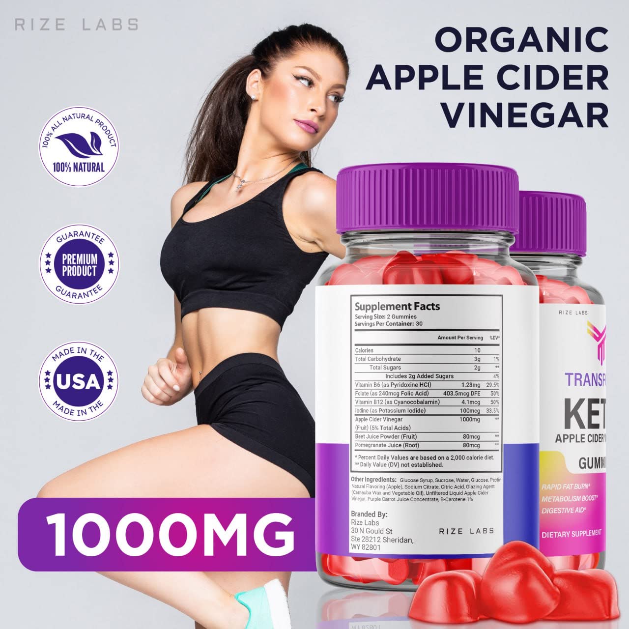 Rize Labs Transform Keto Apple Cider Vinegar (ACV) Advanced, 60 Gummies