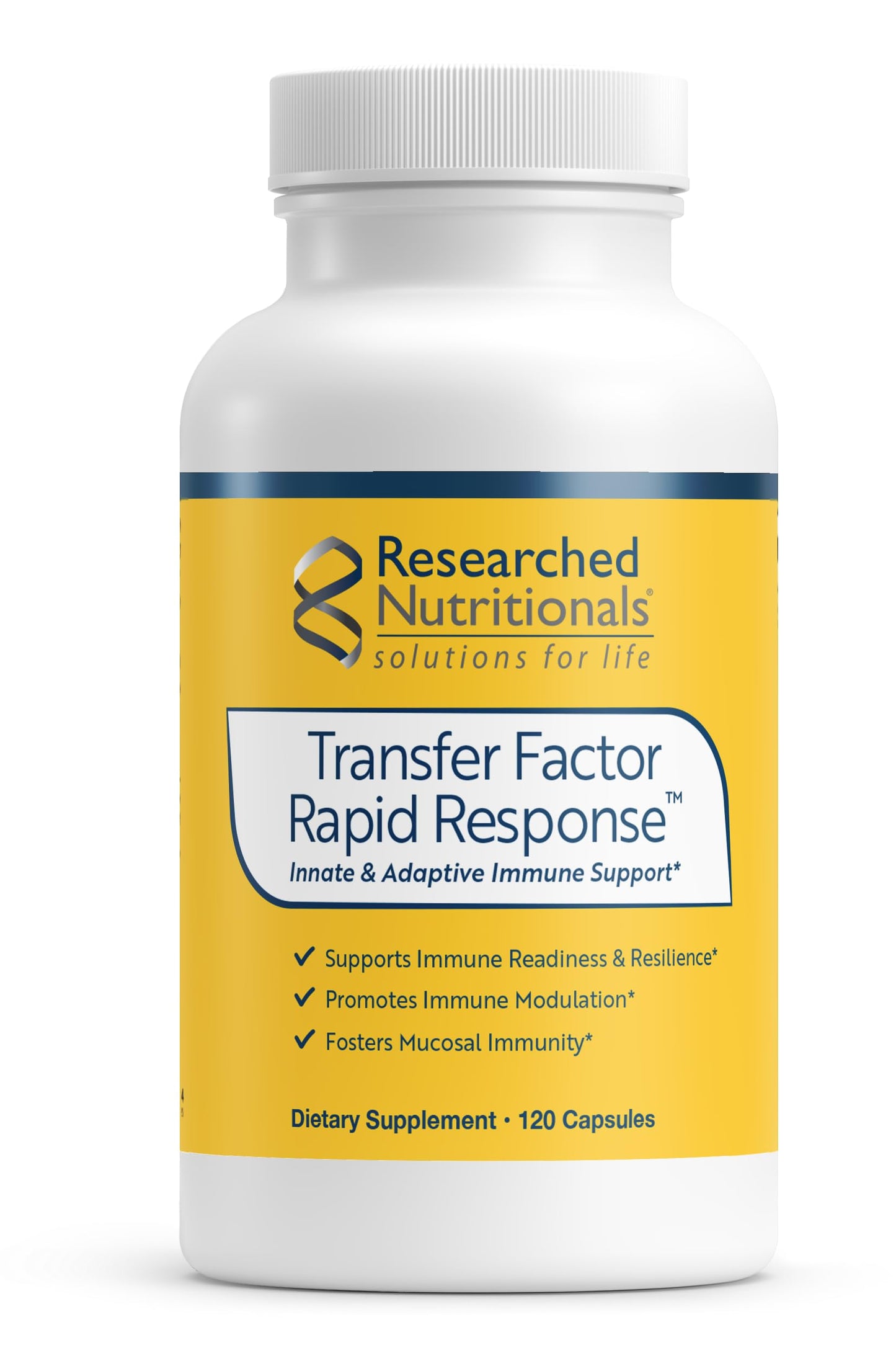 Researched Nutritionals Transfer Factor Rapid Response Immune Support Supplement - Colostrum Blend with Beta Glucan, IP-6 & Lactoferrin, Fast-Acting Innate & Adaptive Immune Modulation Capsules, 120 Count